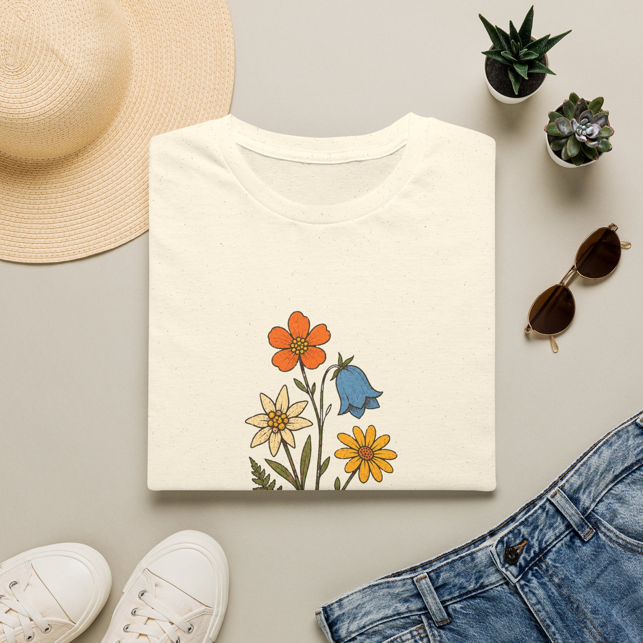 Alpenblumen-Strauß mit Schnürsenkel T-Shirt