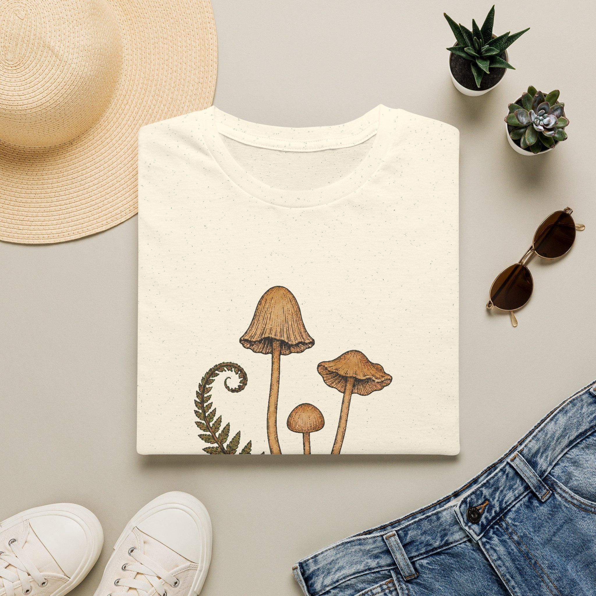 Herbstliche Waldpilze & Farn T-Shirt