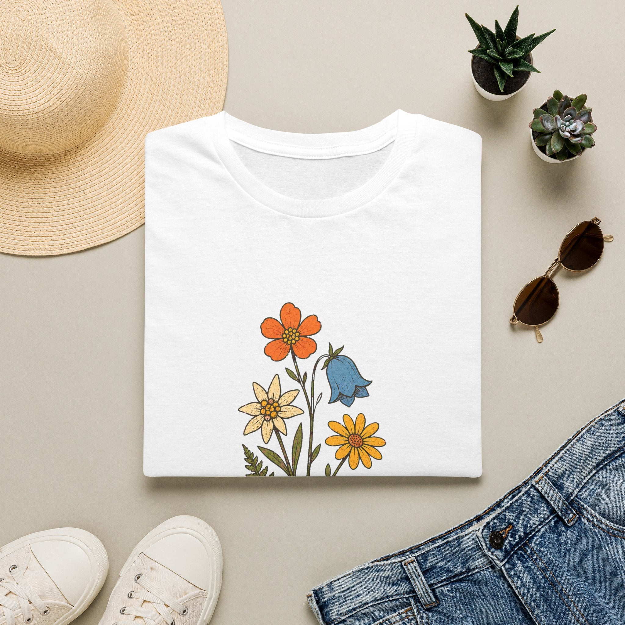 Alpenblumen-Strauß mit Schnürsenkel T-Shirt