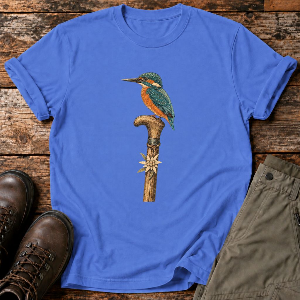 Eisvogel auf Wanderstock T-shirt