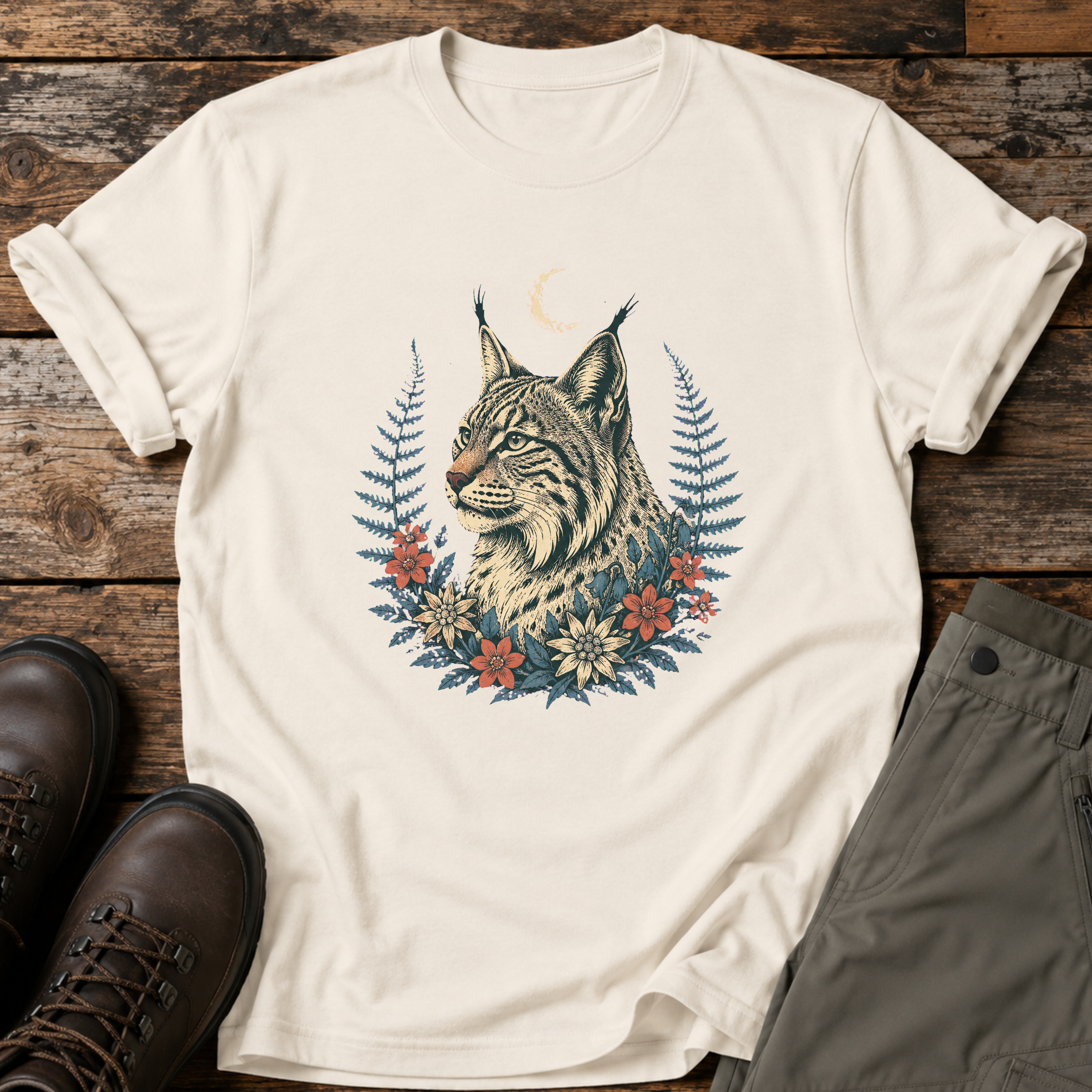 Luchs im Farnkranz T-shirt