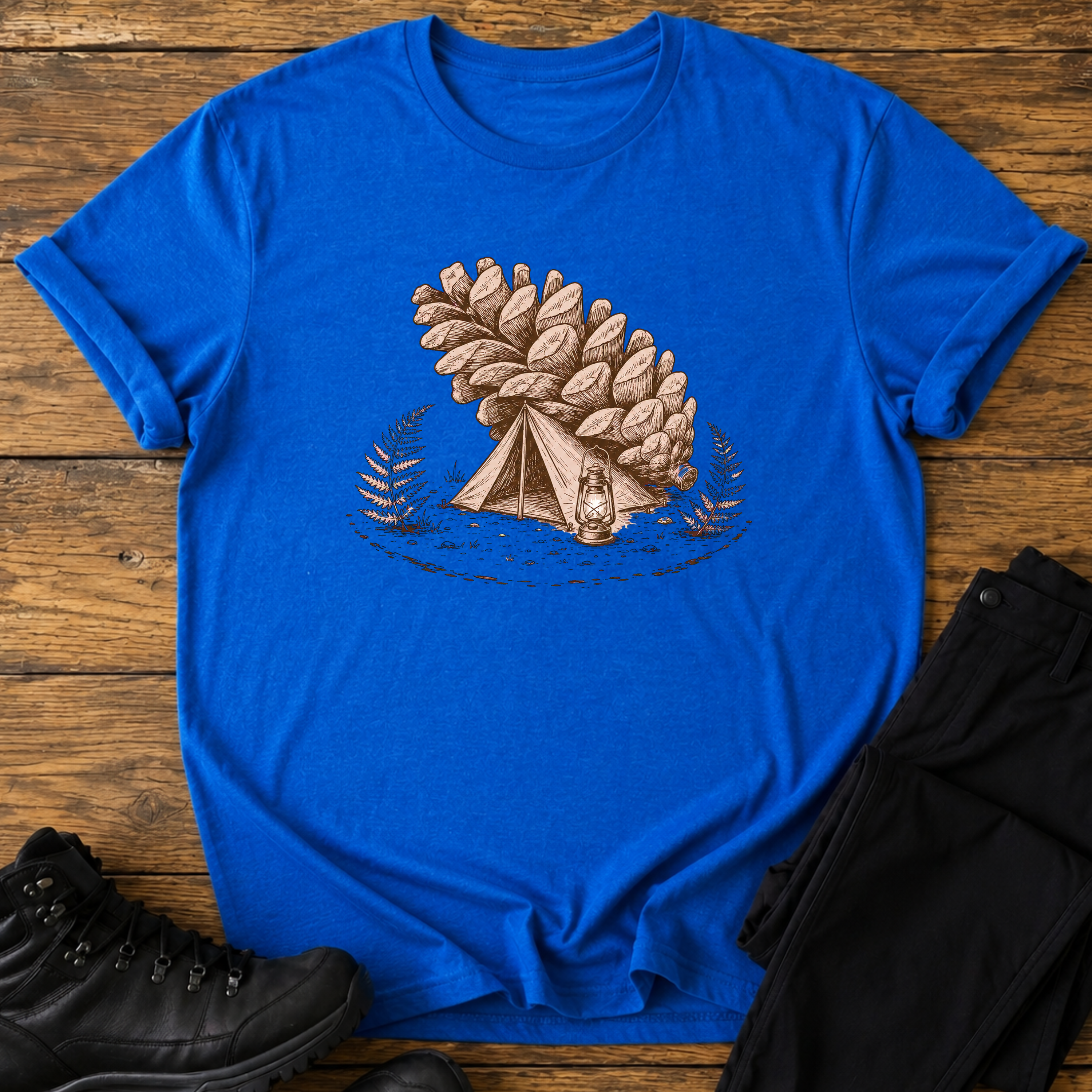 Zelt unter Tannenzapfen T-Shirt
