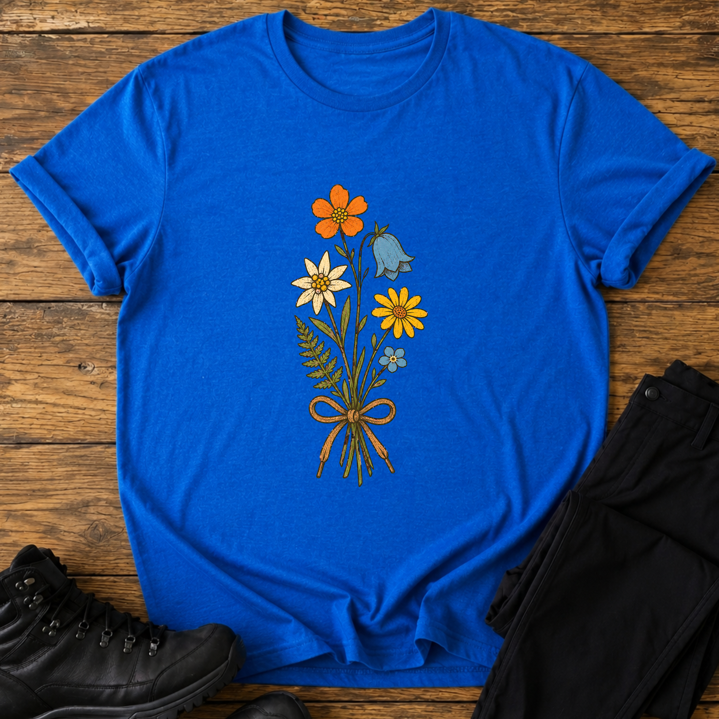 Alpenblumen-Strauß mit Schnürsenkel T-Shirt