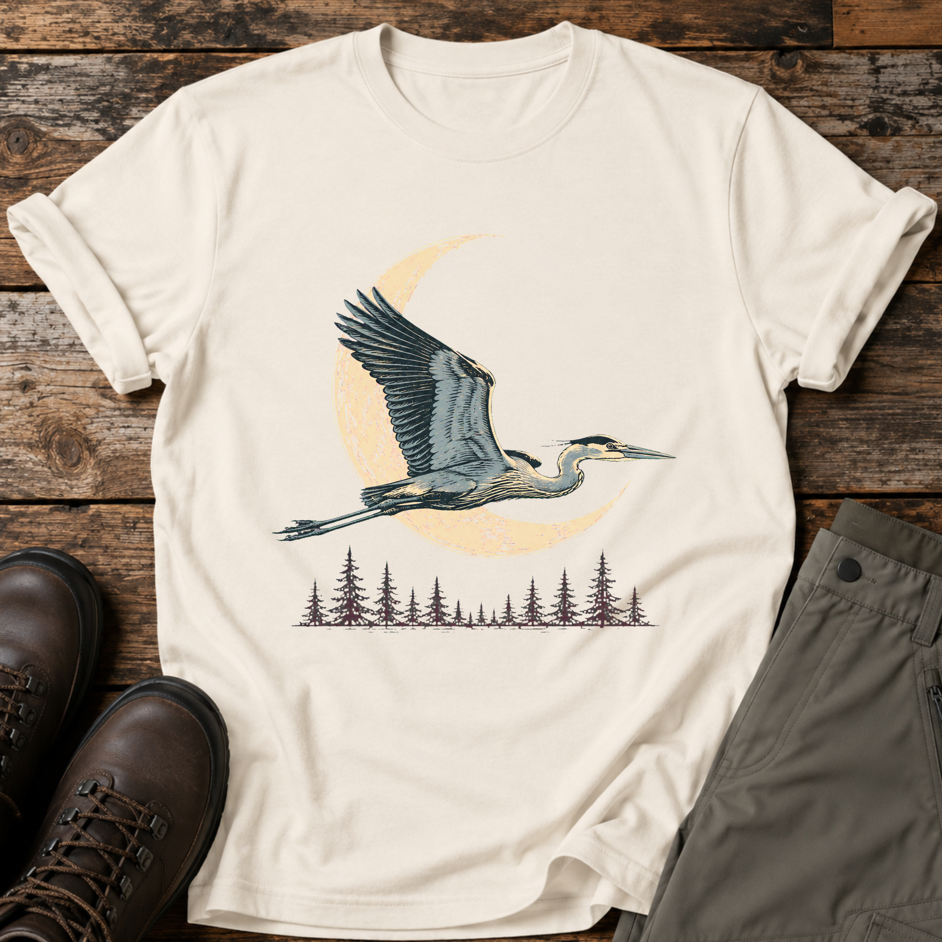 Reiher im Mondschein T-shirt