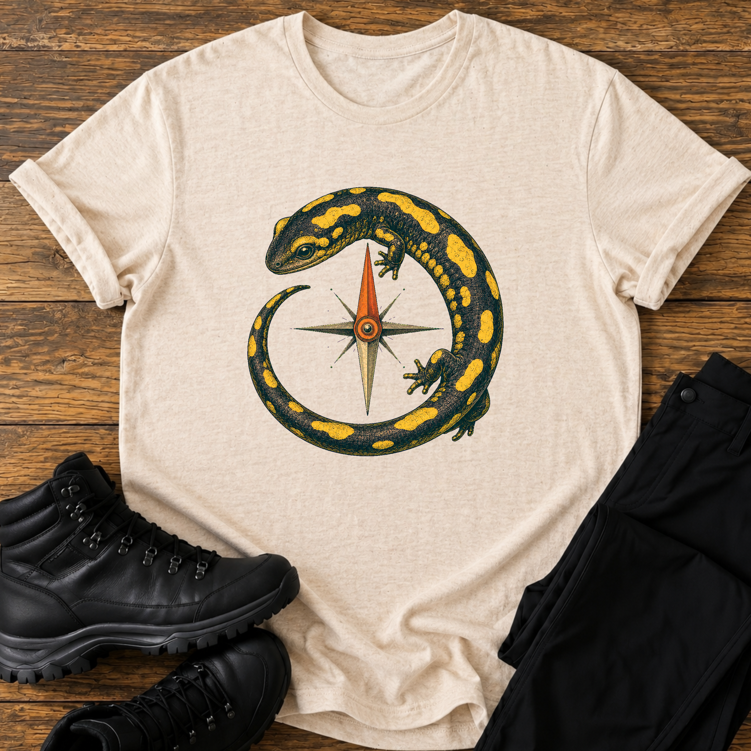 Feuersalamander und Kompass T-Shirt