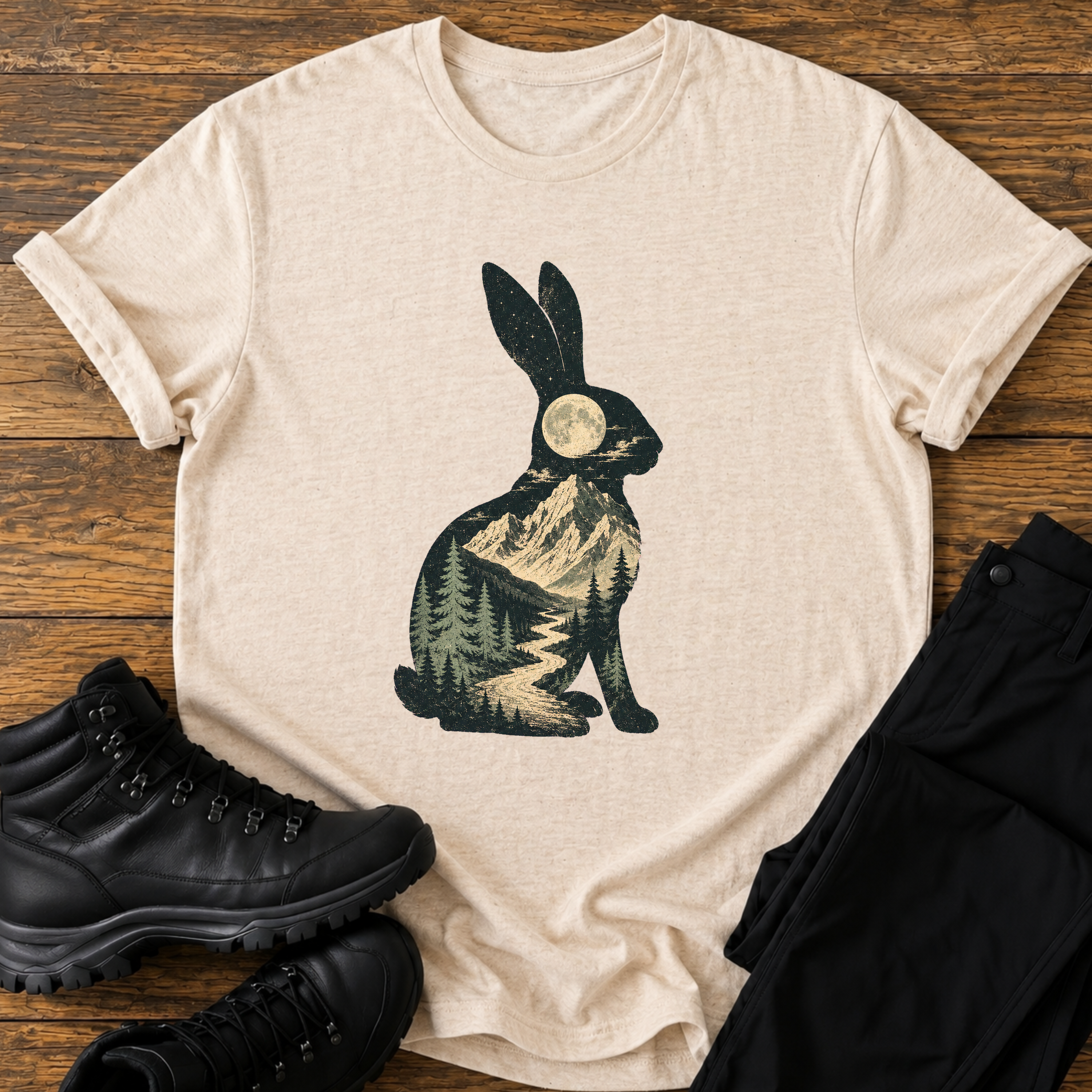 Hasen-Silhouette mit Berg T-Shirt