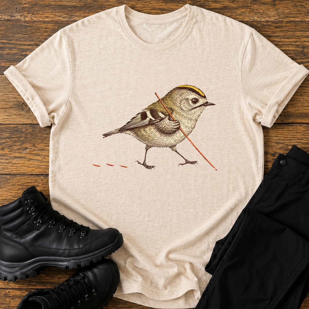 Wintergoldhähnchen mit Wanderstock T-Shirt