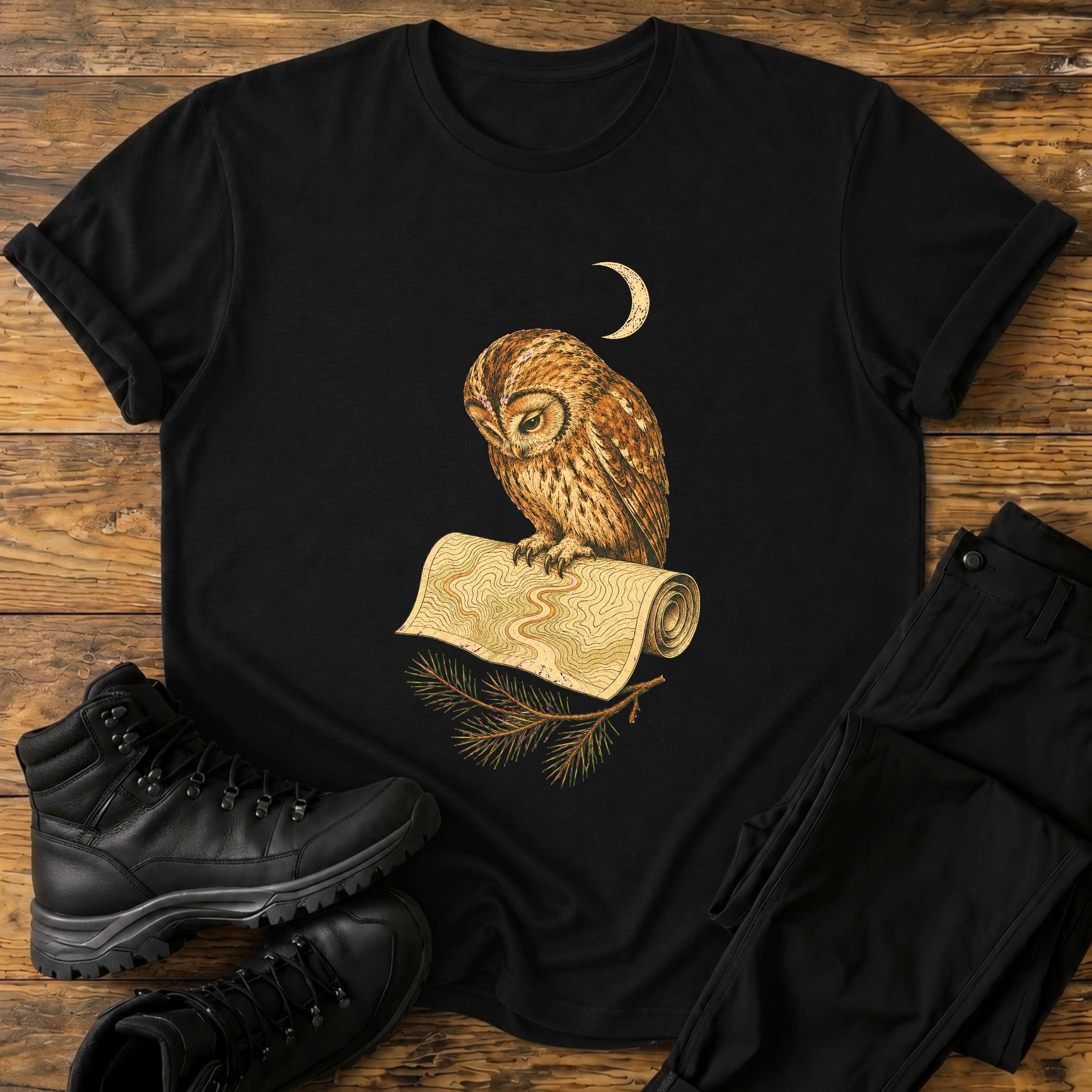 Eule mit Höhlenkarte T-Shirt