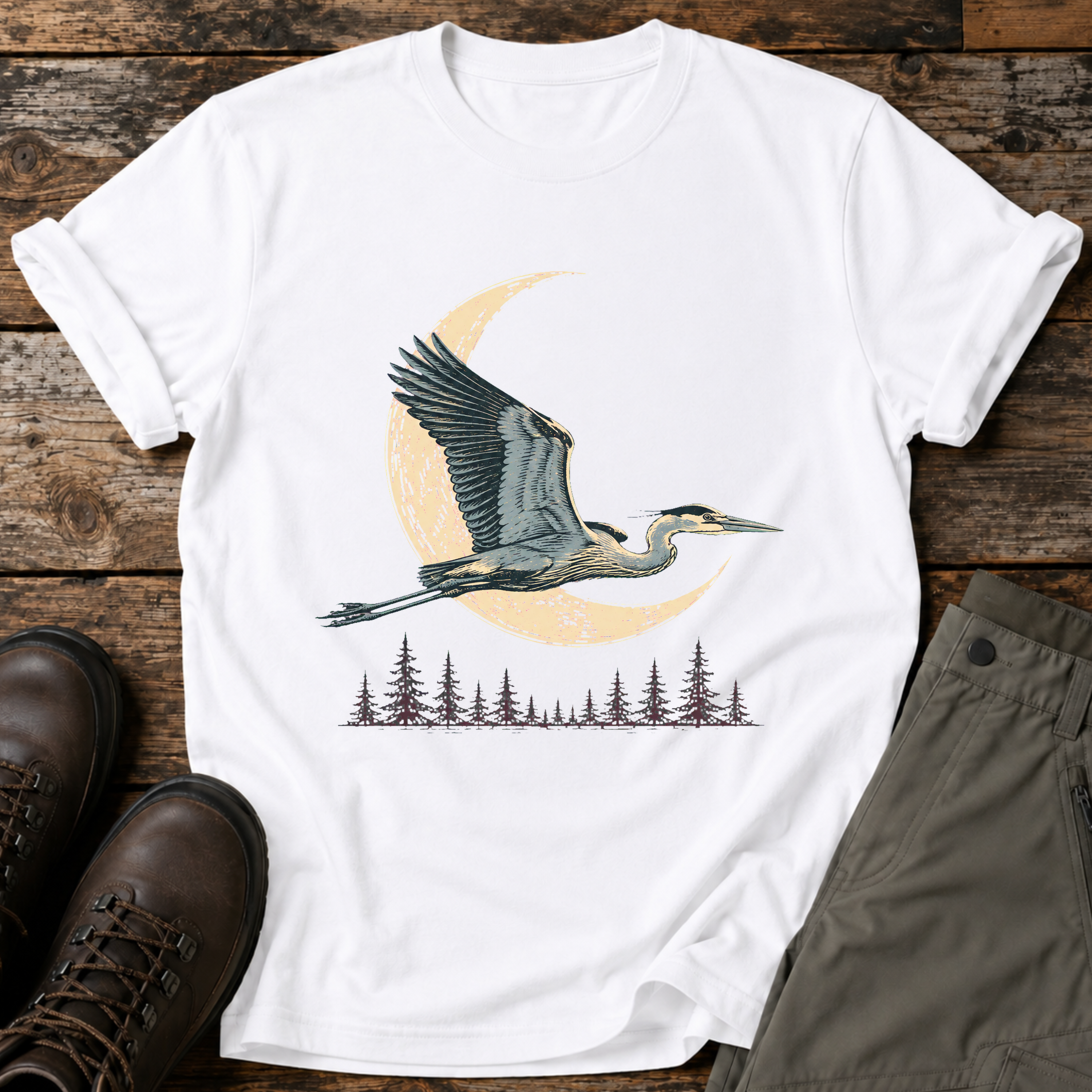 Reiher im Mondschein T-shirt