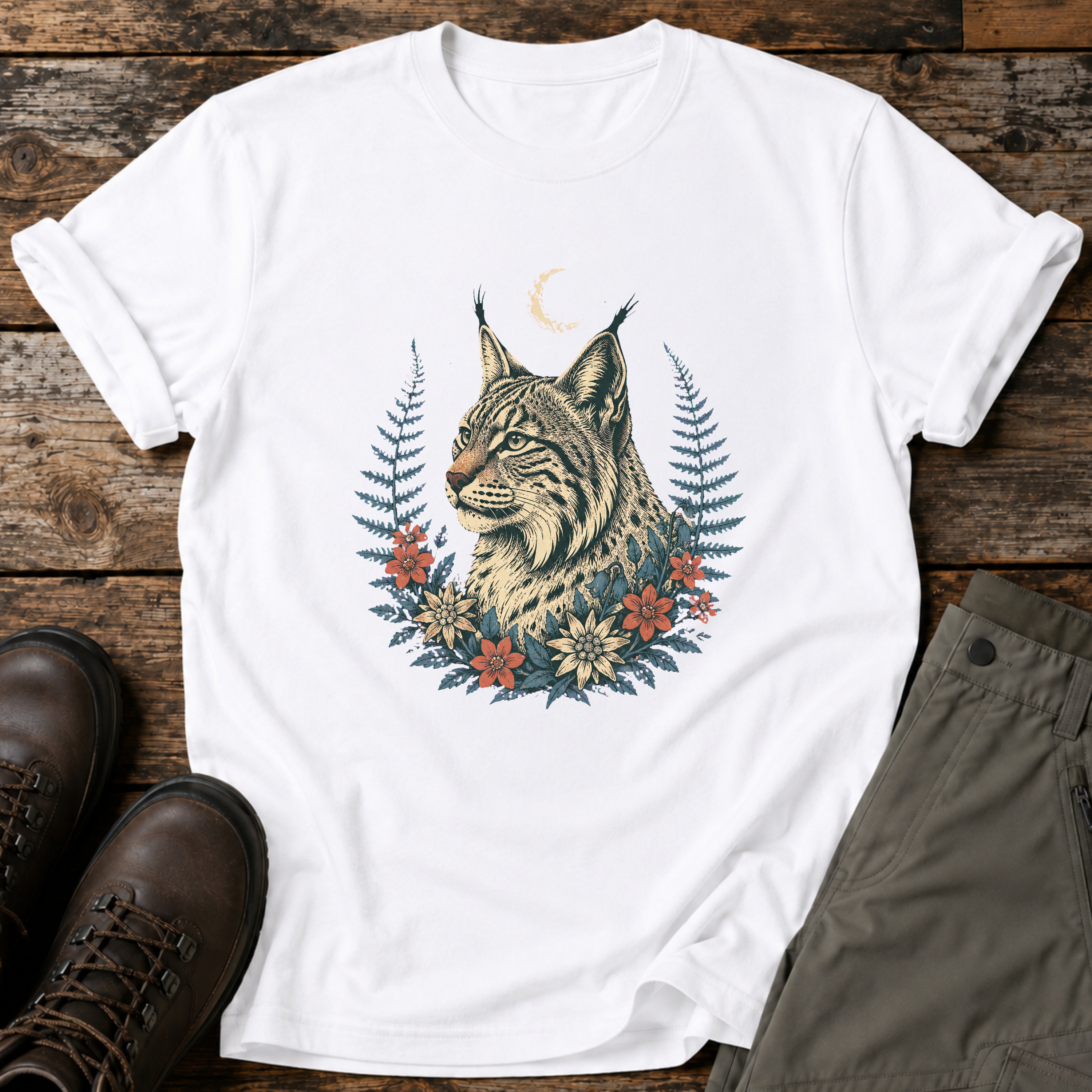 Luchs im Farnkranz T-shirt