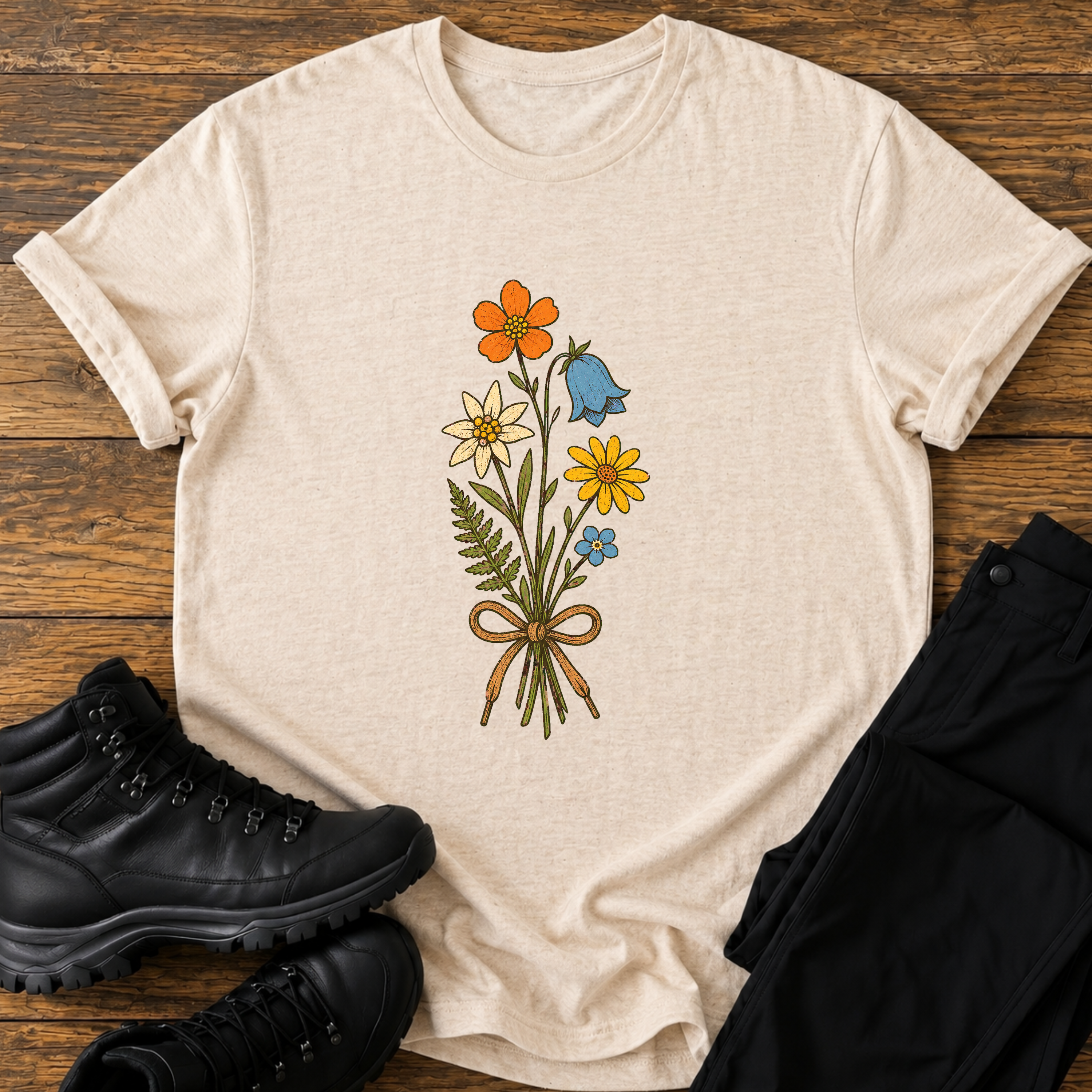 Alpenblumen-Strauß mit Schnürsenkel T-Shirt