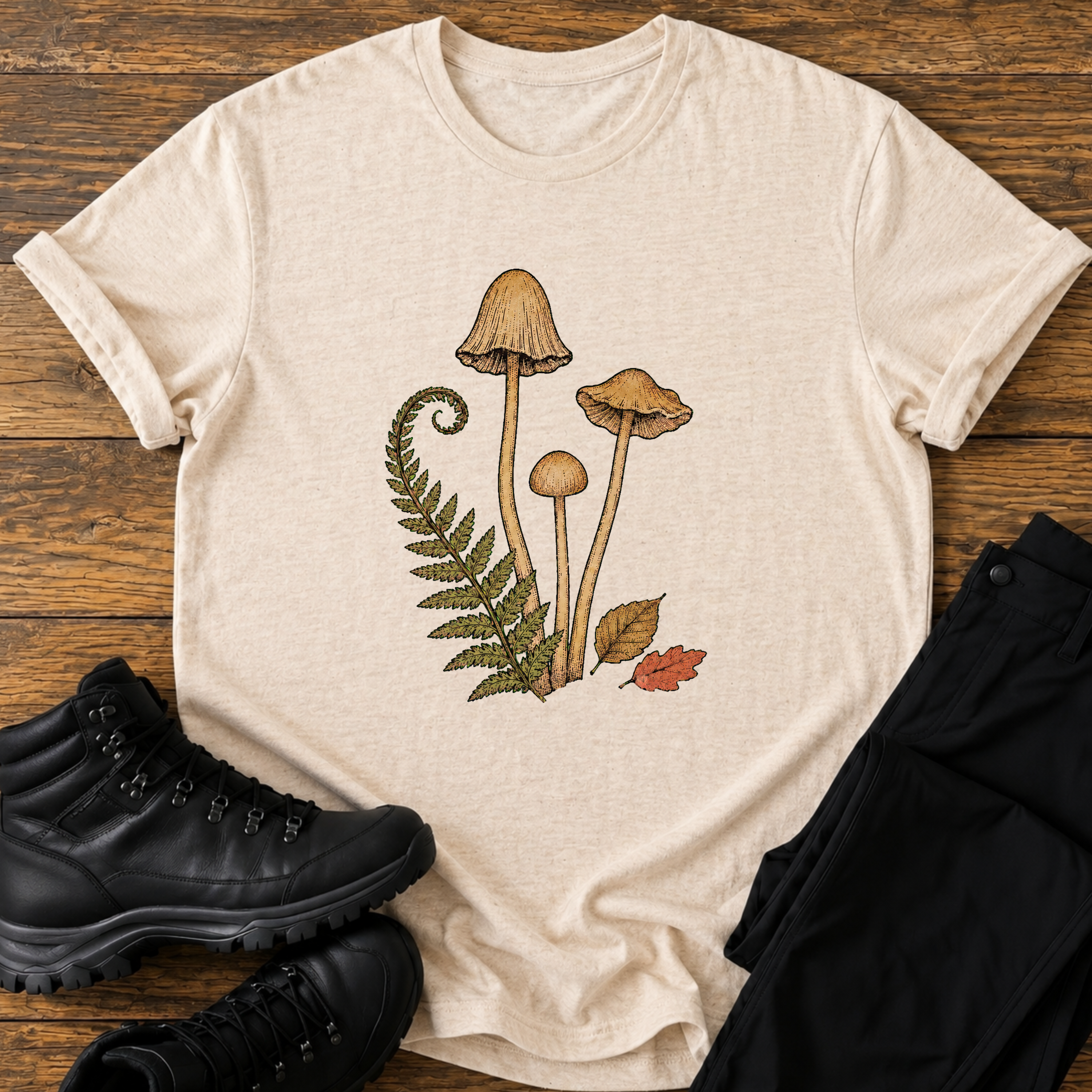Herbstliche Waldpilze & Farn T-Shirt