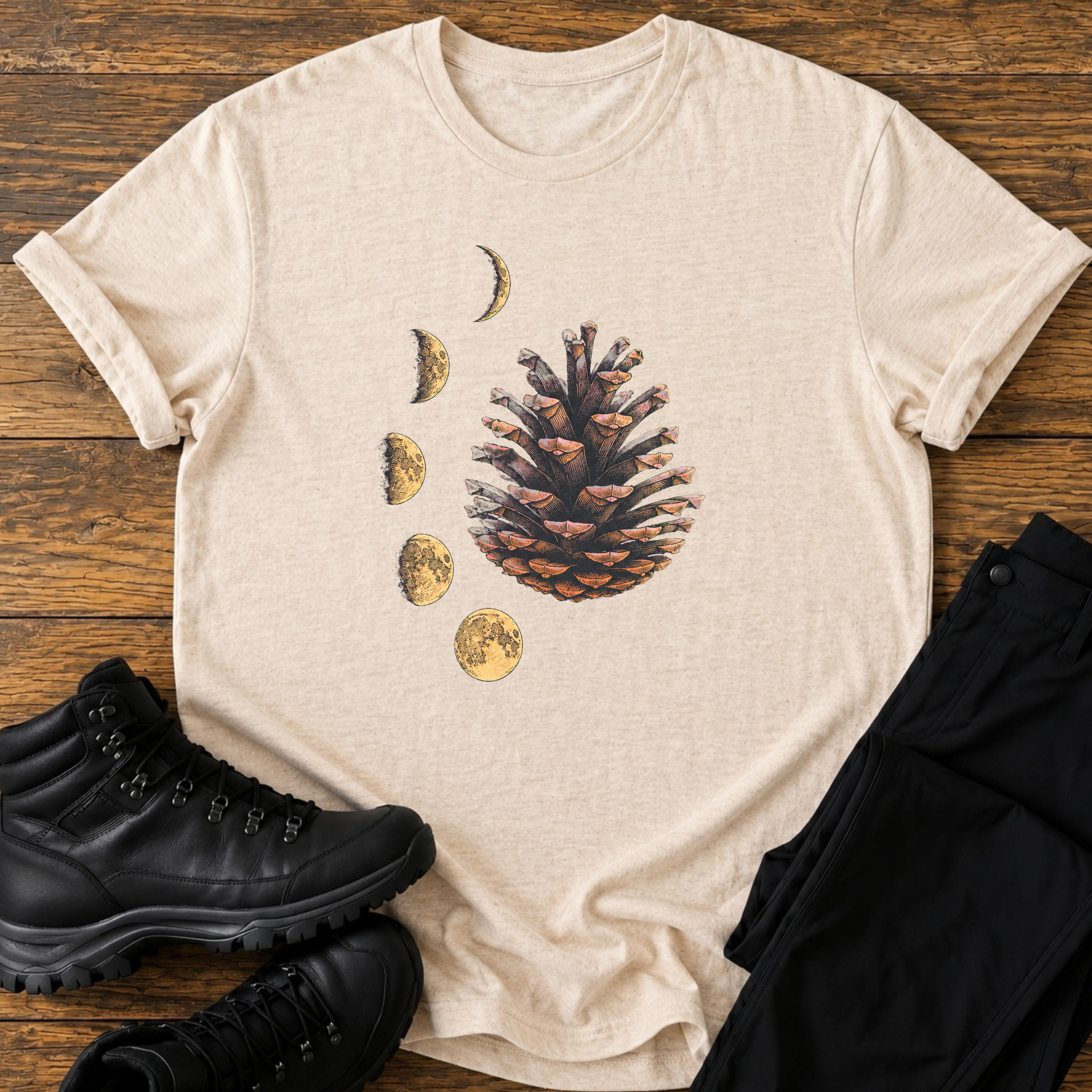 Mondphasen & Tannenzapfen T-Shirt