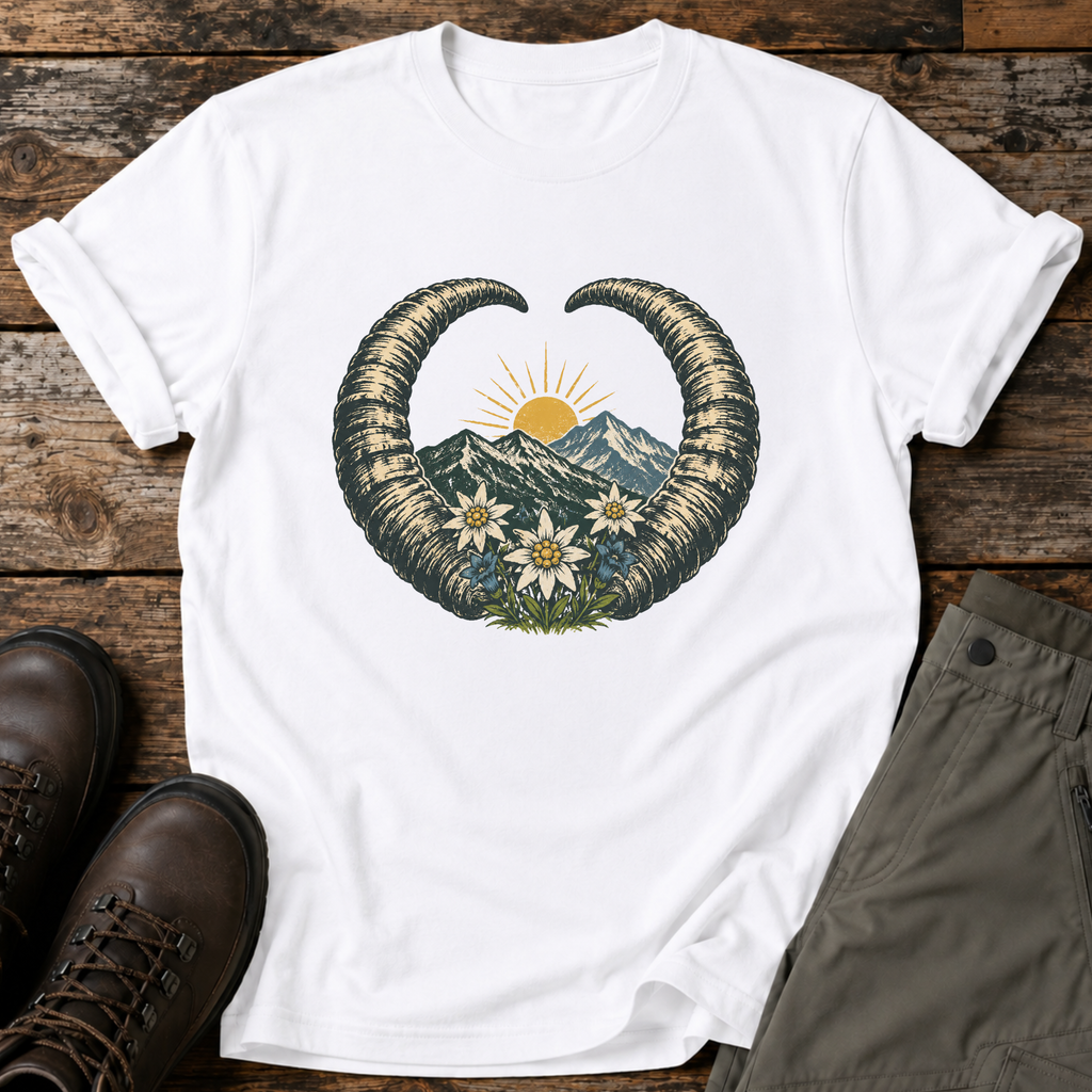 Steinbock-Hörner mit Edelweiß T-shirt