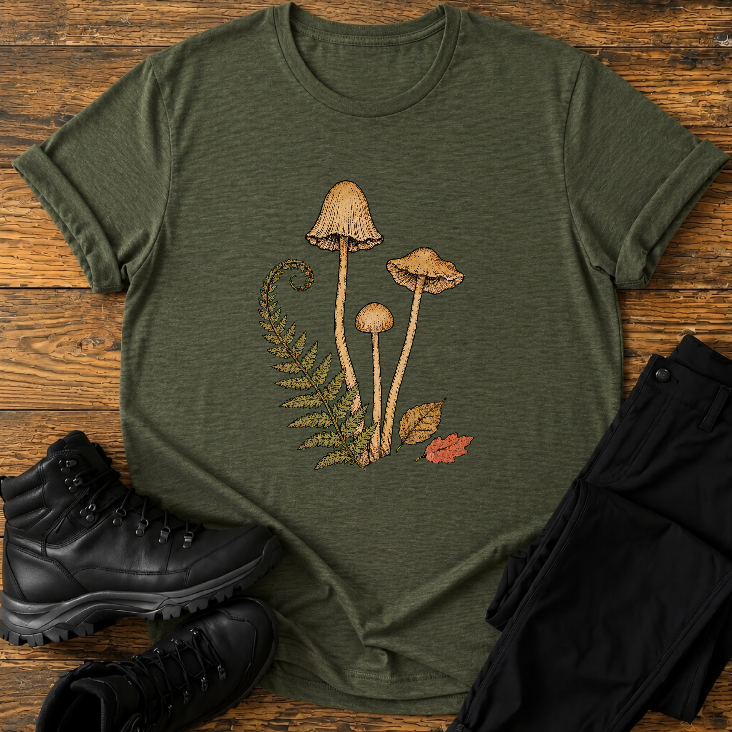 Herbstliche Waldpilze & Farn T-Shirt