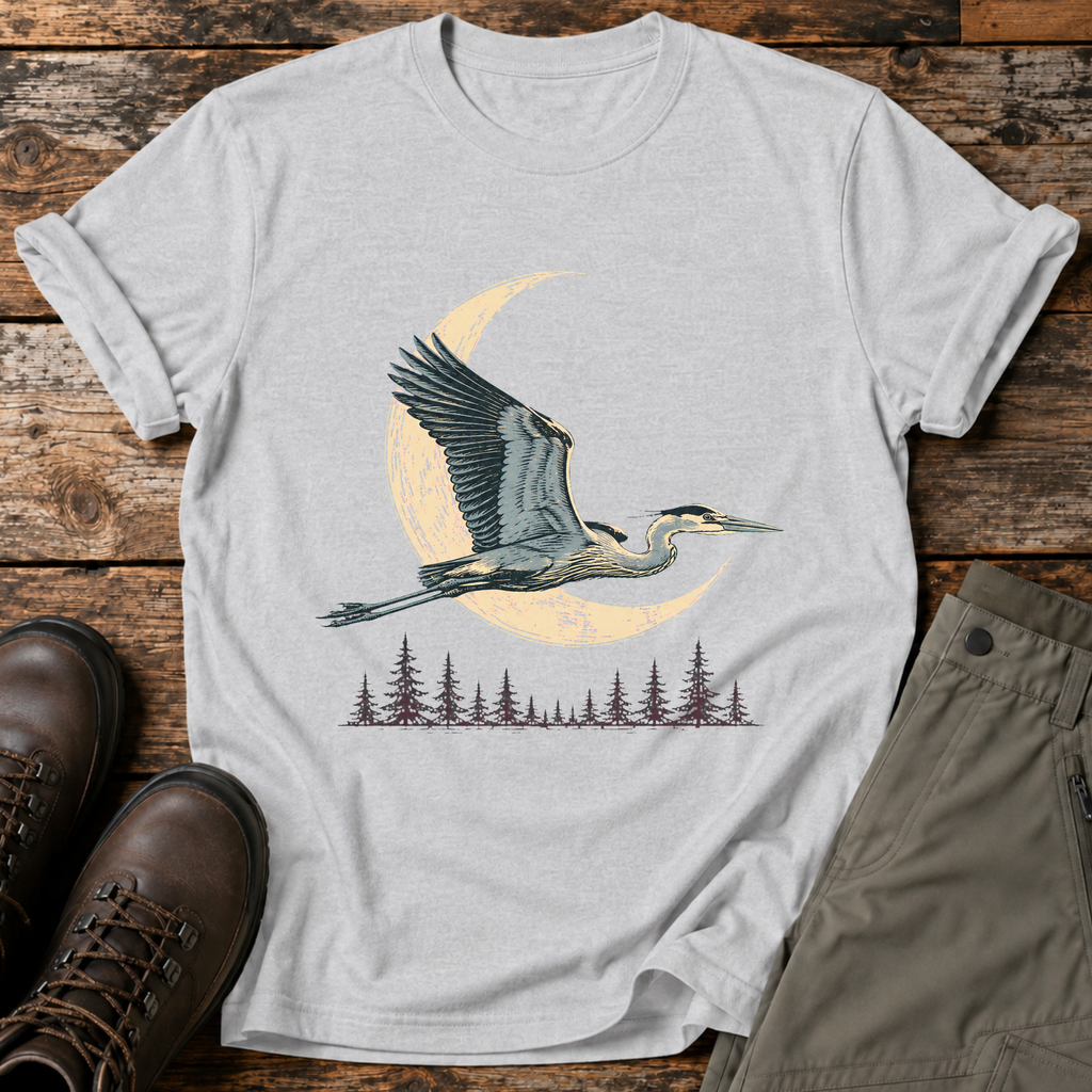 Reiher im Mondschein T-shirt