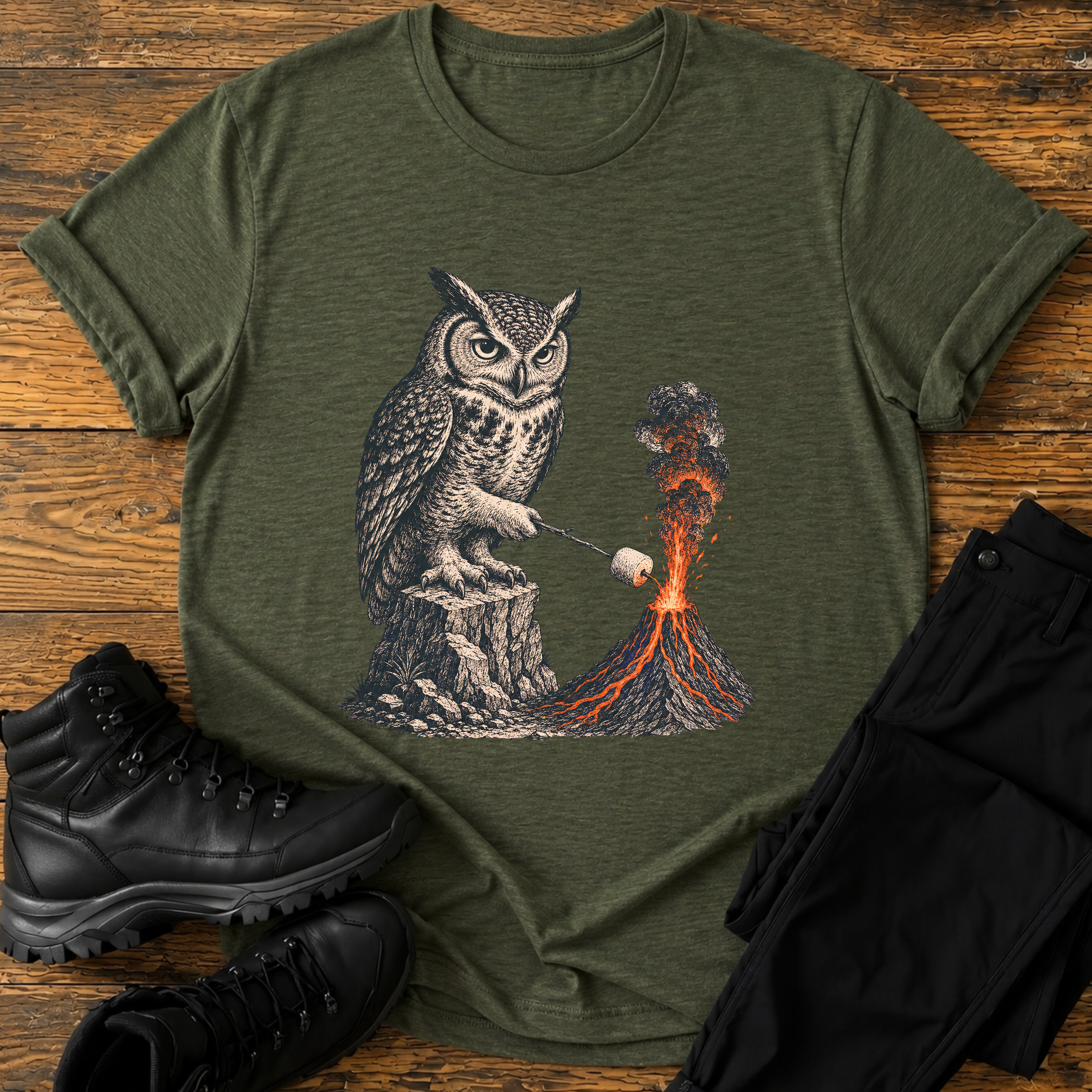 Eule am Vulkan T-Shirt