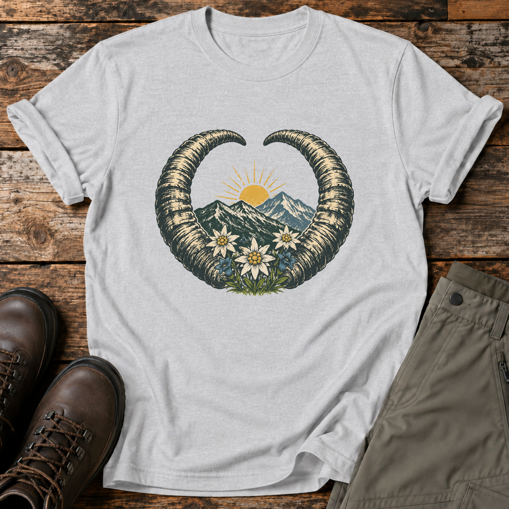 Steinbock-Hörner mit Edelweiß T-shirt