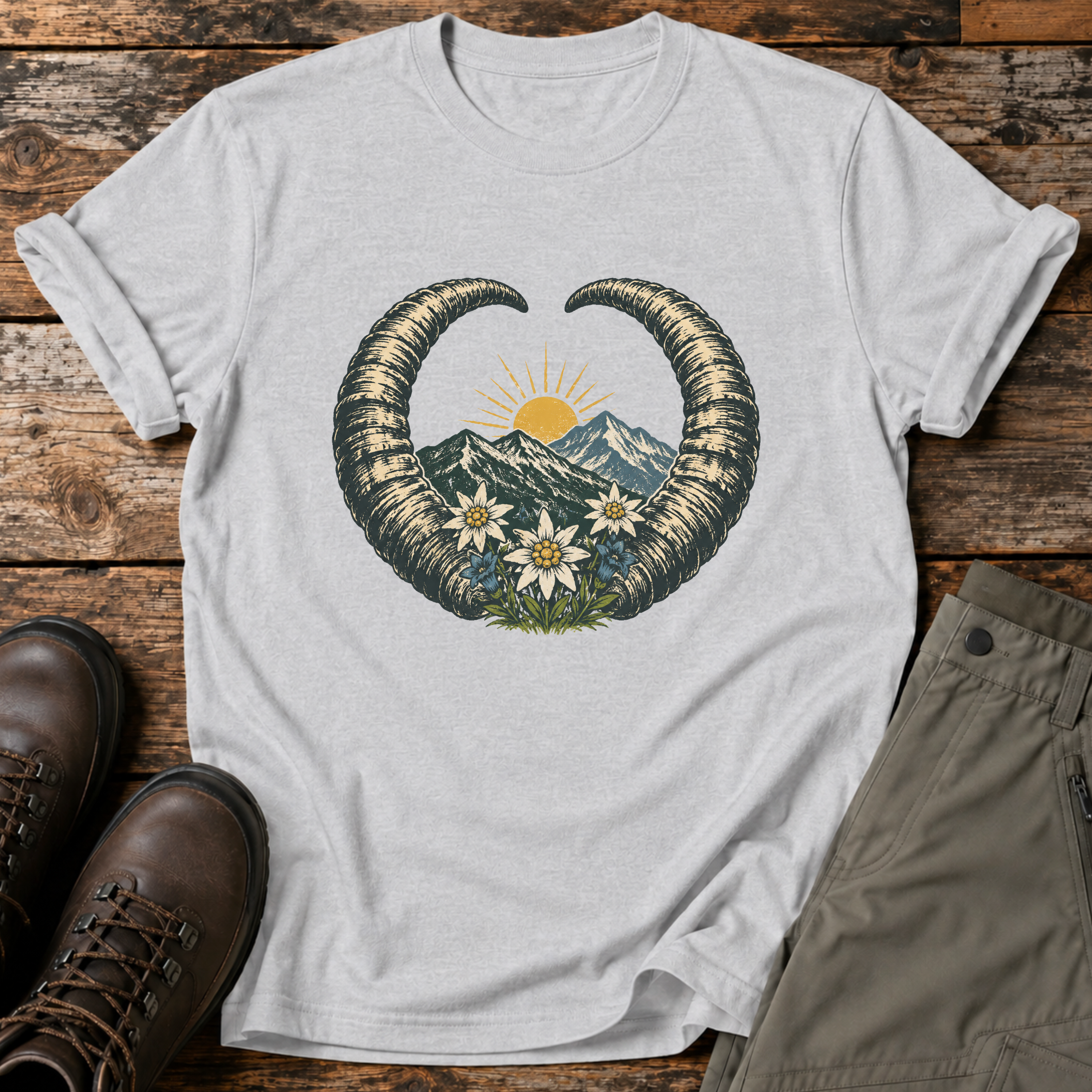 Steinbock-Hörner mit Edelweiß T-shirt