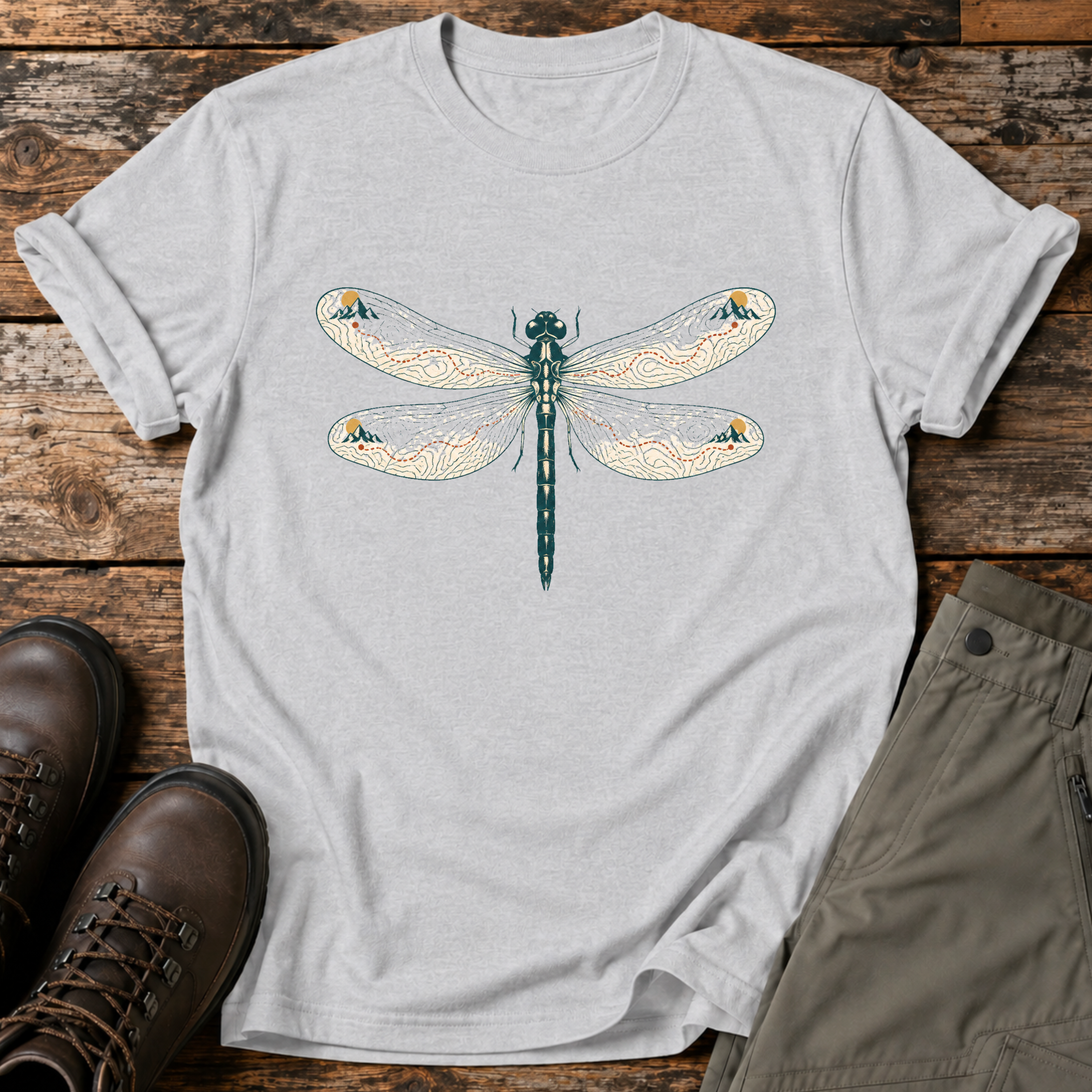 Libelle mit Höhenlinien auf den Flügeln T-shirt