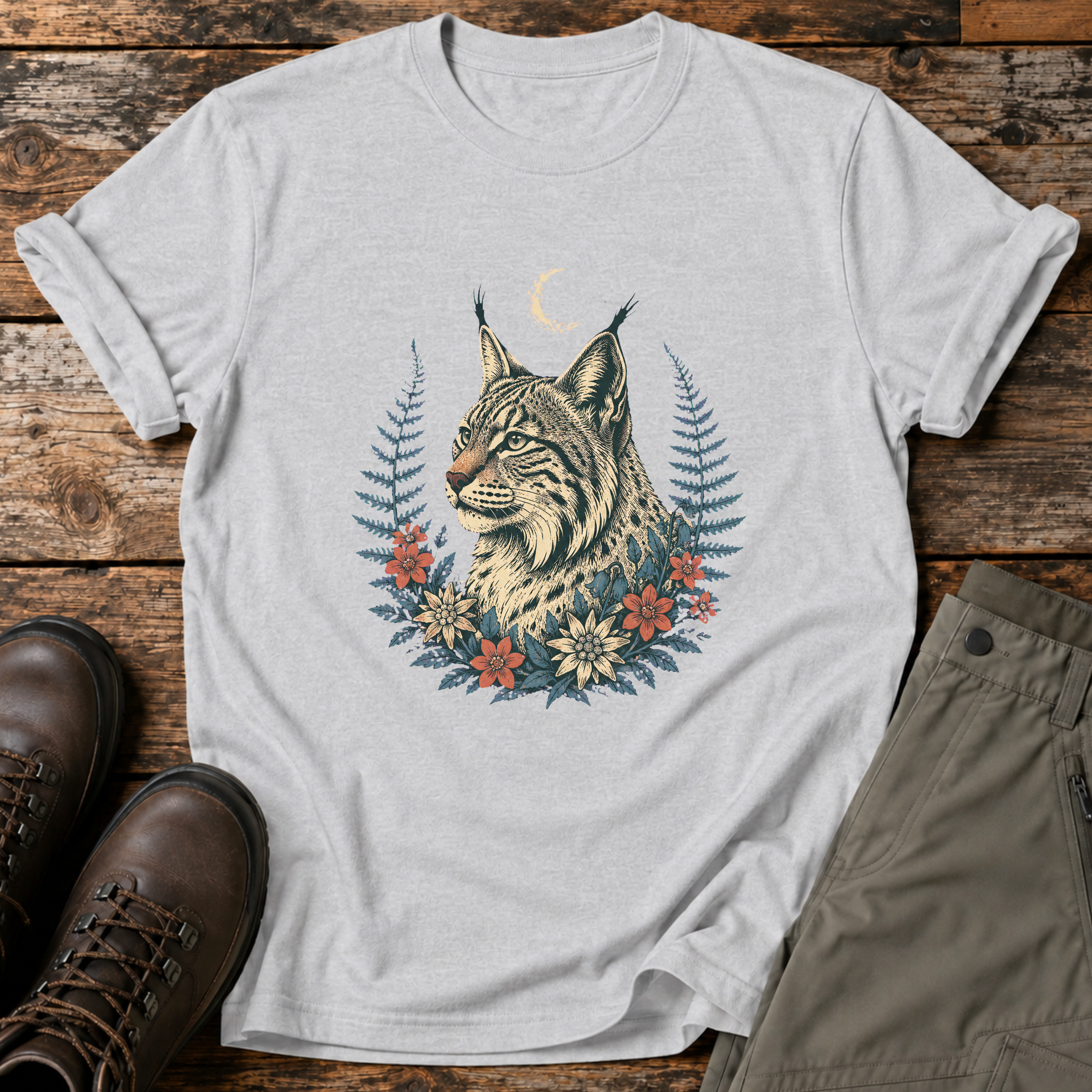 Luchs im Farnkranz T-shirt