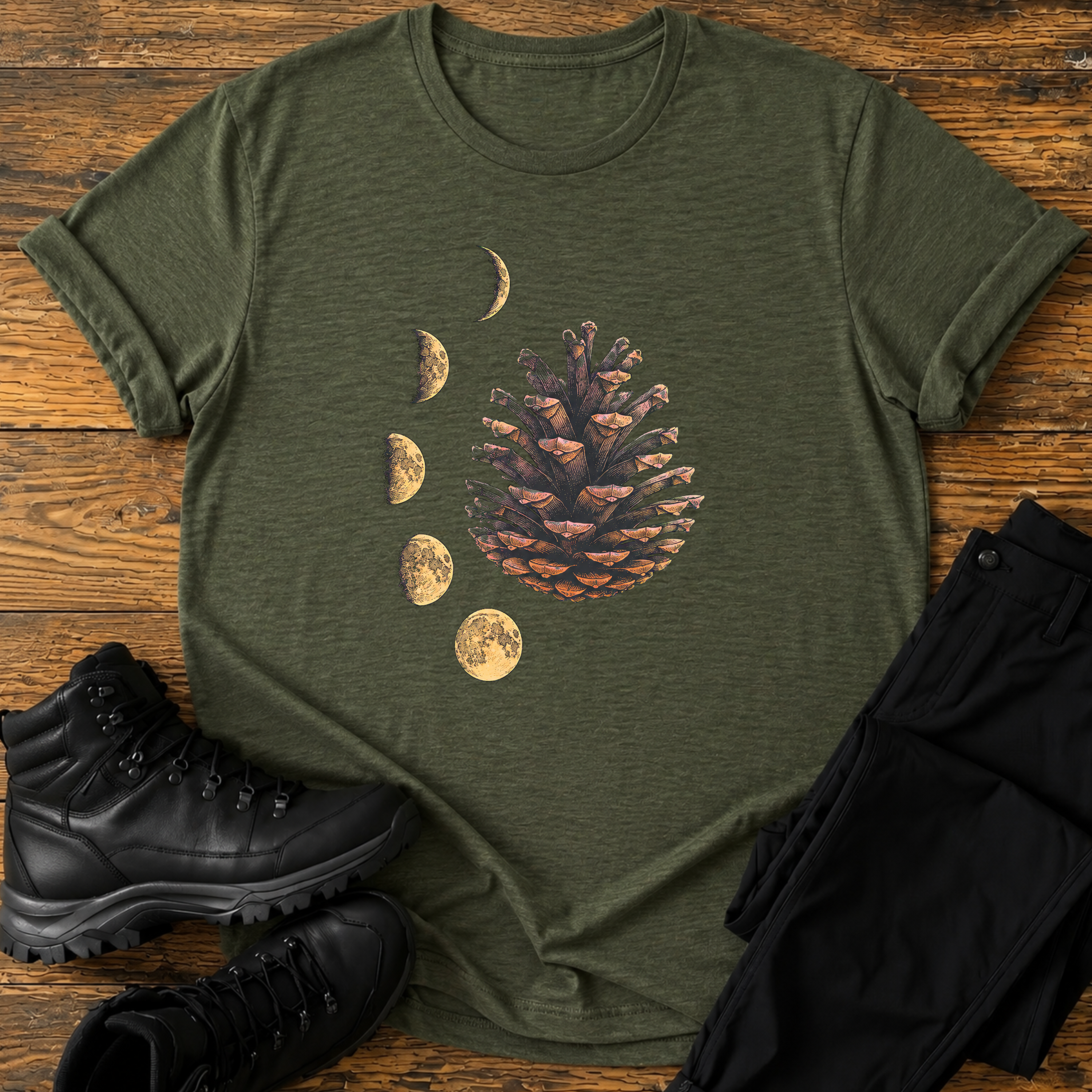 Mondphasen & Tannenzapfen T-Shirt