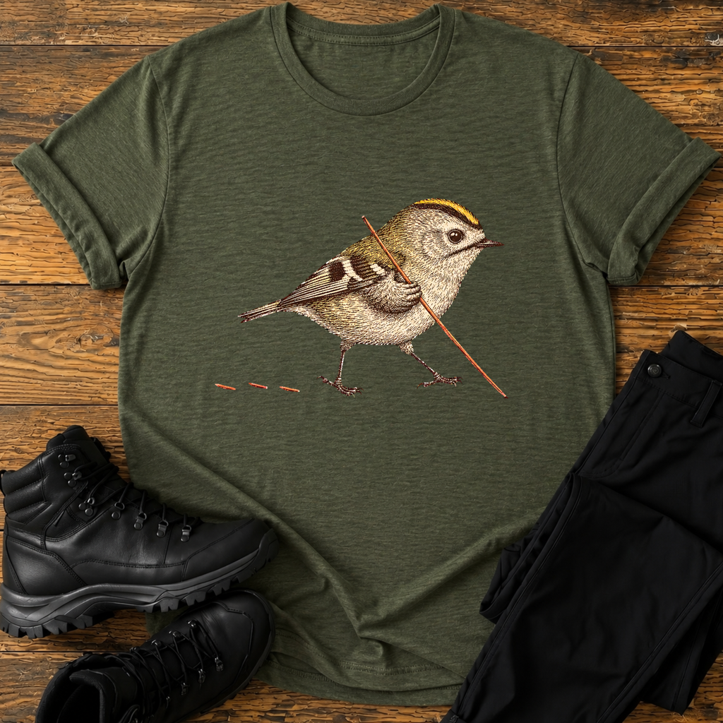 Wintergoldhähnchen mit Wanderstock T-Shirt
