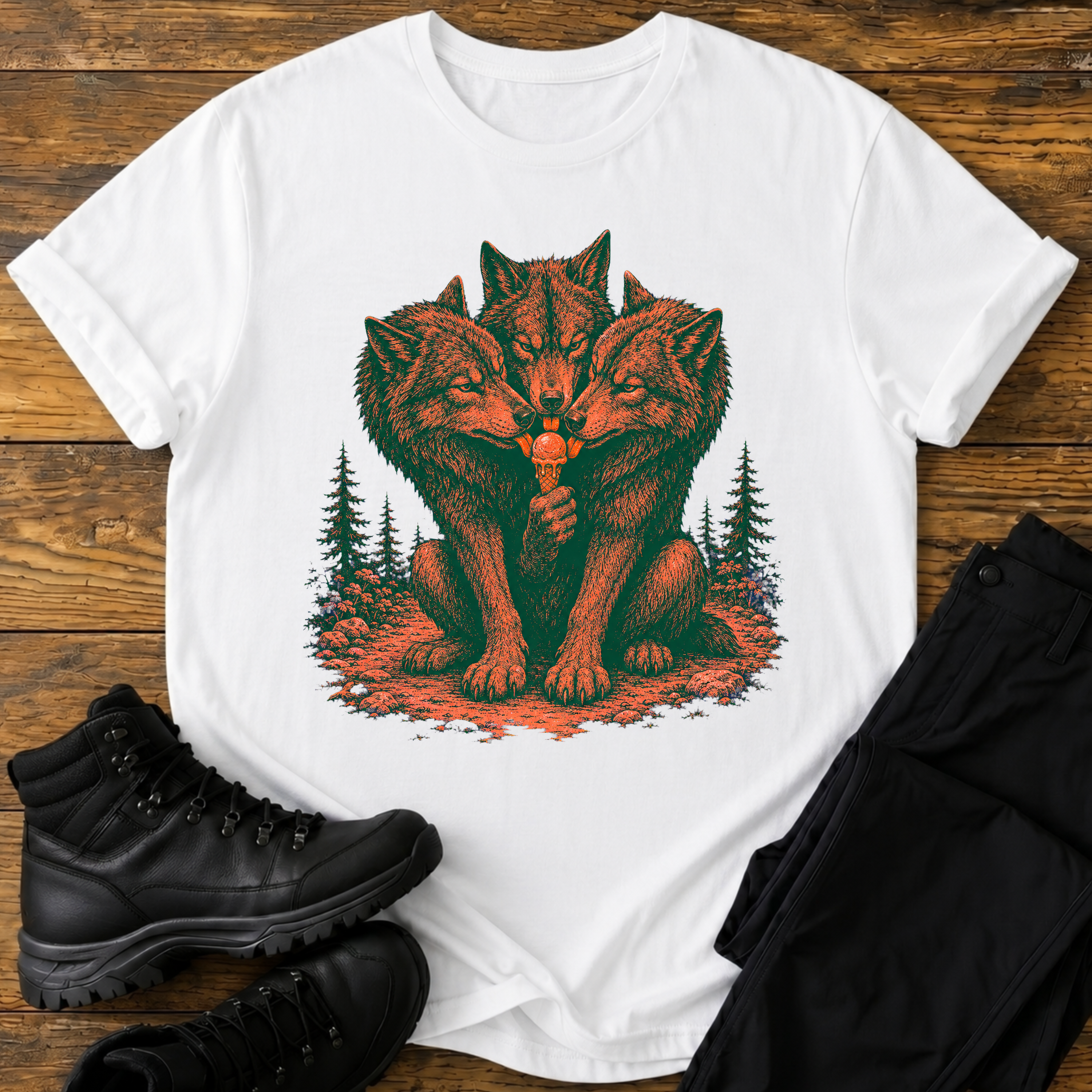 Drei Wölfe, ein Eis T-Shirt