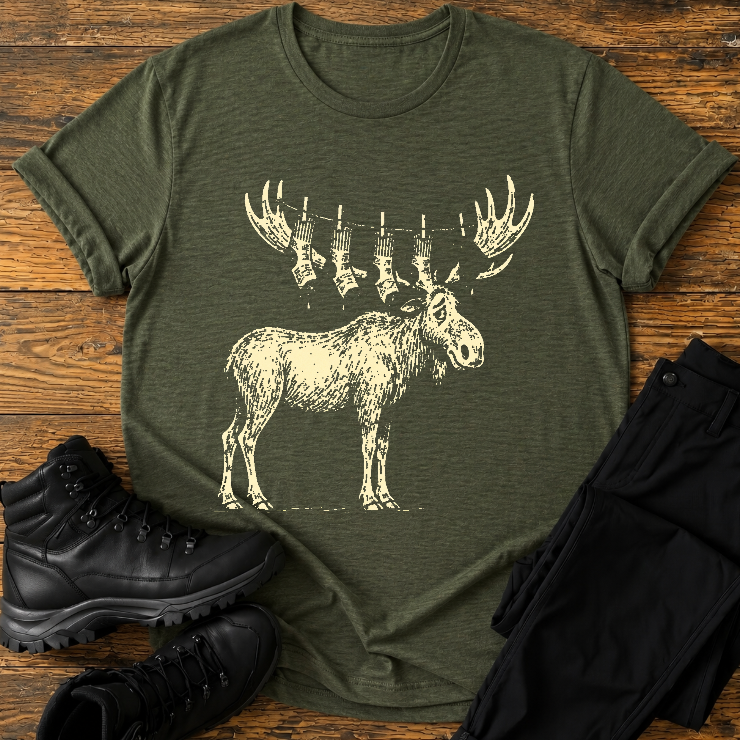 Der Wäscheleinen-Elch T-Shirt