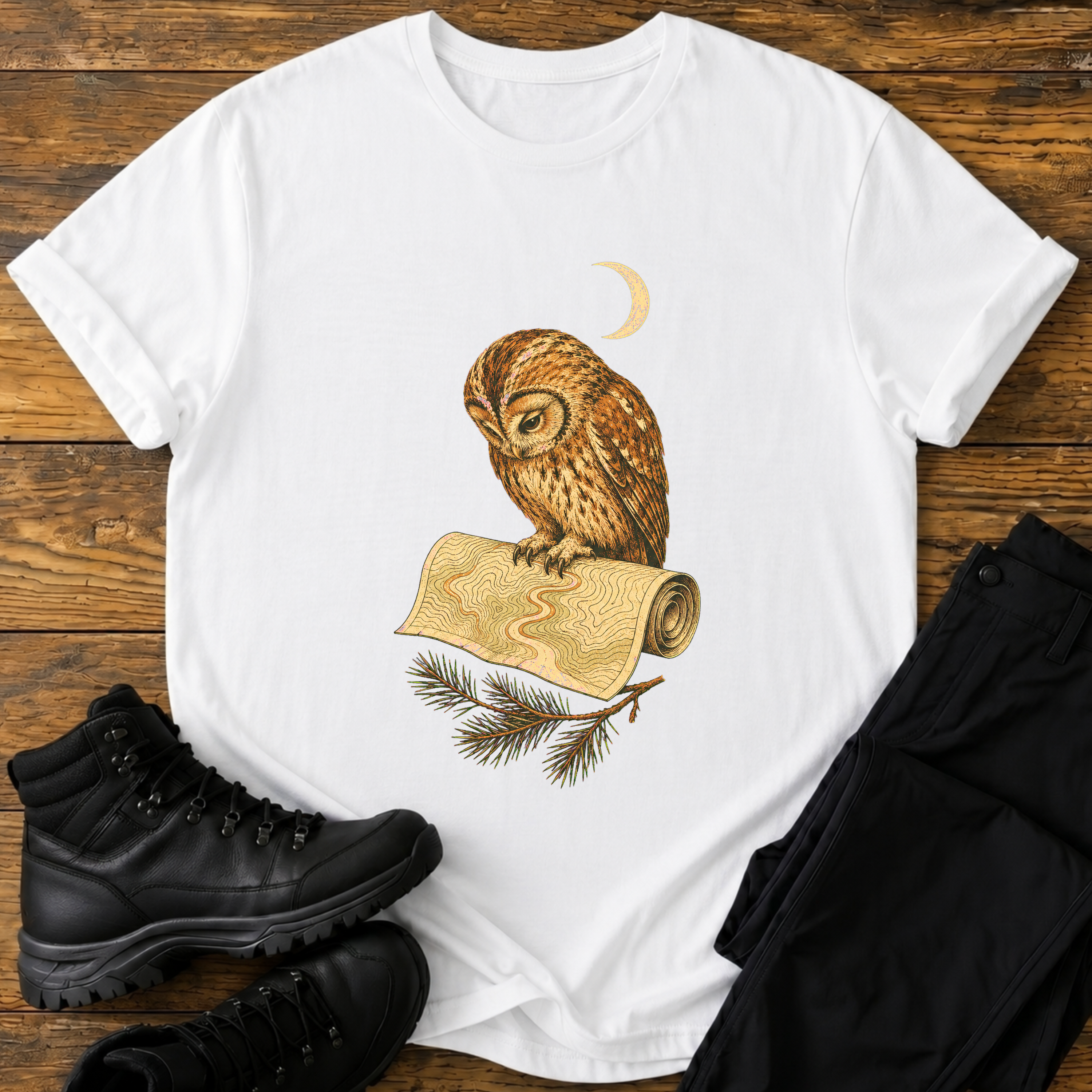 Eule mit Höhlenkarte T-Shirt