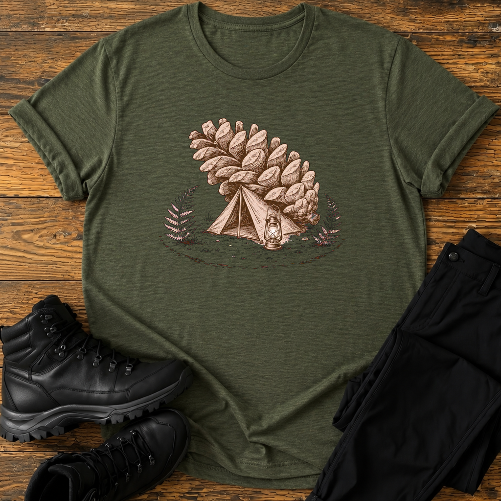 Zelt unter Tannenzapfen T-Shirt