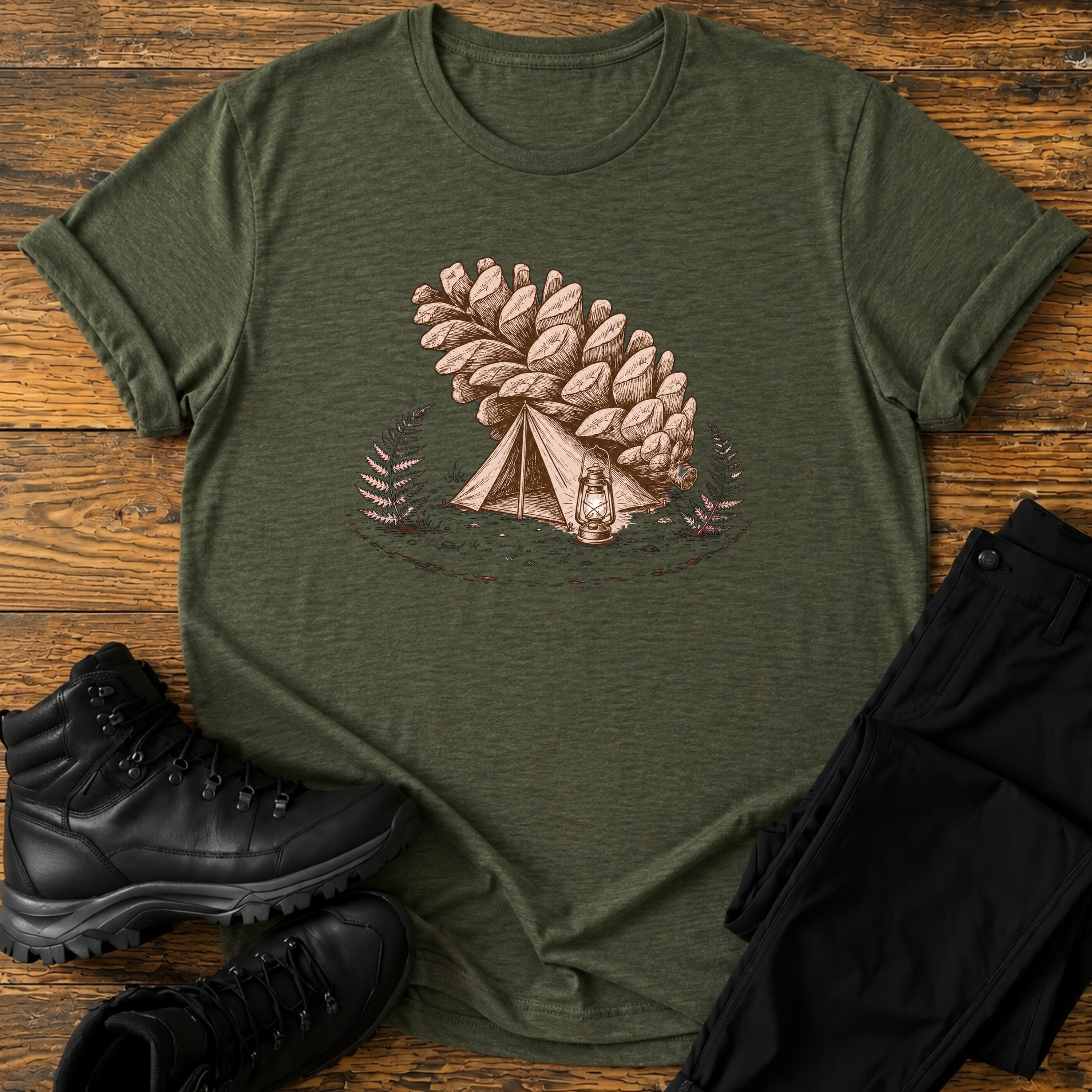 Zelt unter Tannenzapfen T-Shirt