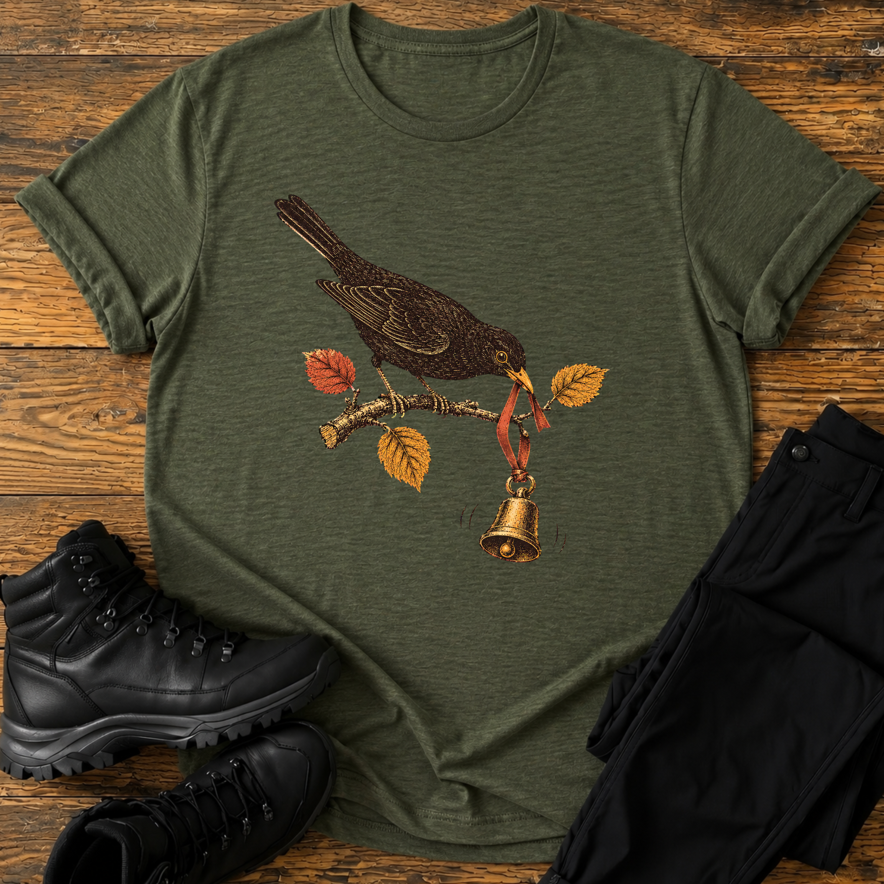 Amsel mit Wanderglocke T-Shirt