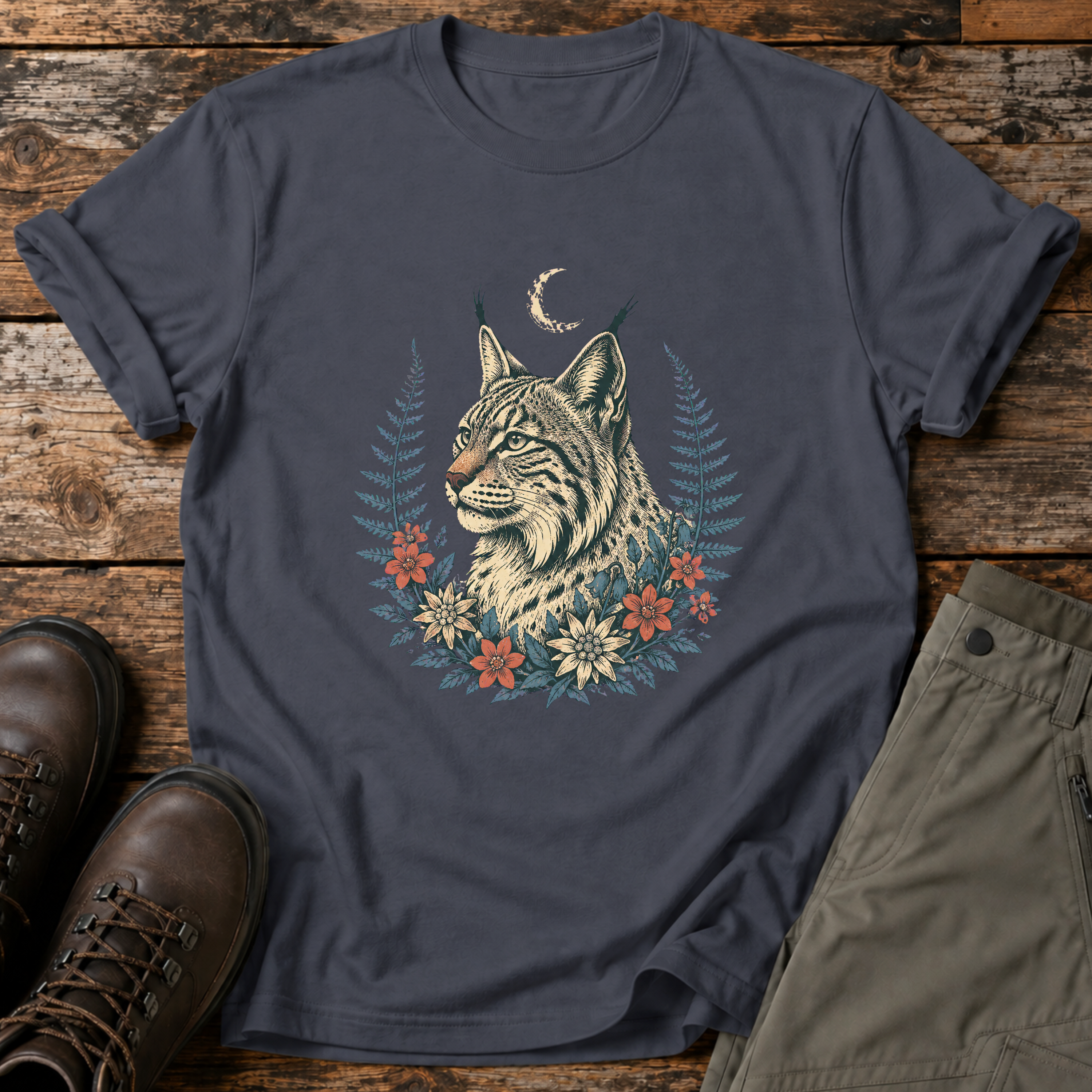 Luchs im Farnkranz T-shirt