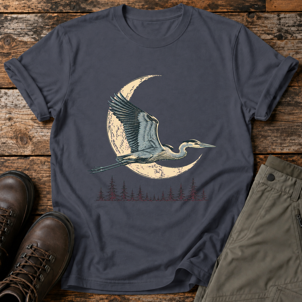 Reiher im Mondschein T-shirt