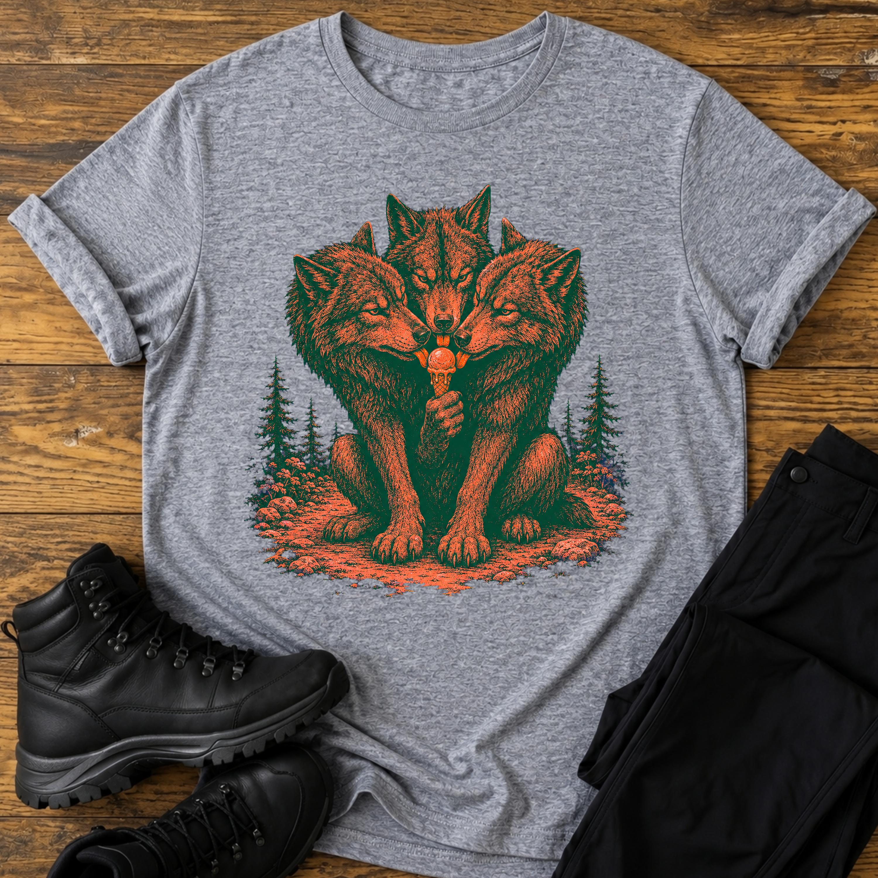 Drei Wölfe, ein Eis T-Shirt