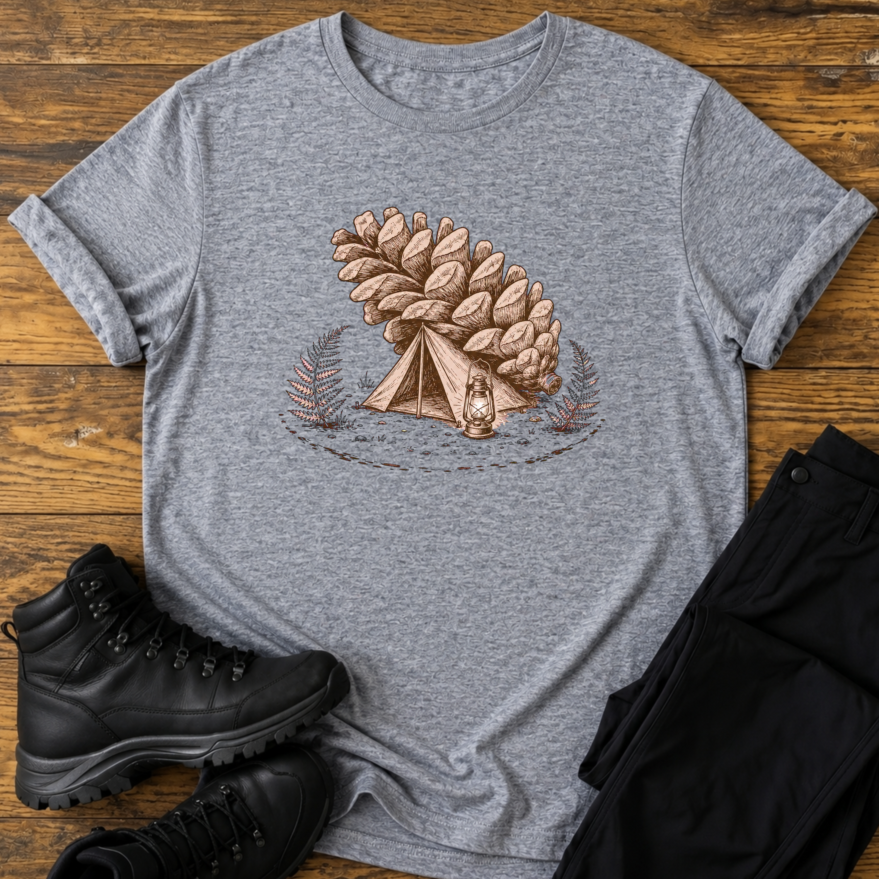 Zelt unter Tannenzapfen T-Shirt