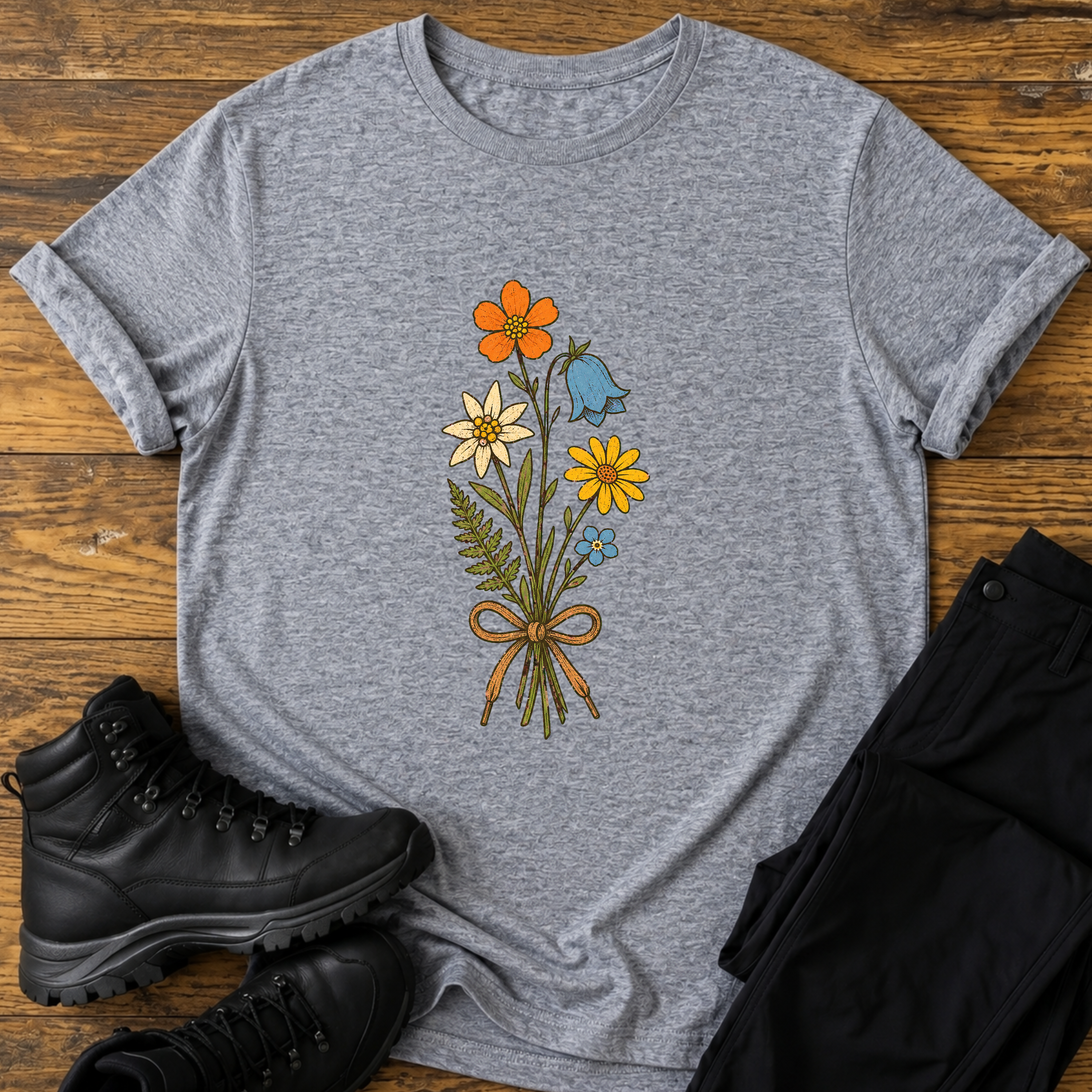Alpenblumen-Strauß mit Schnürsenkel T-Shirt