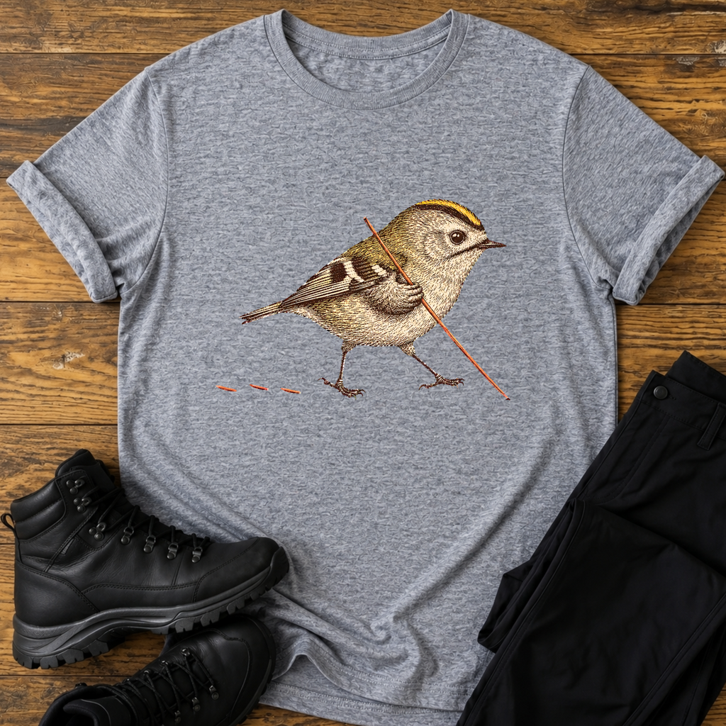 Wintergoldhähnchen mit Wanderstock T-Shirt