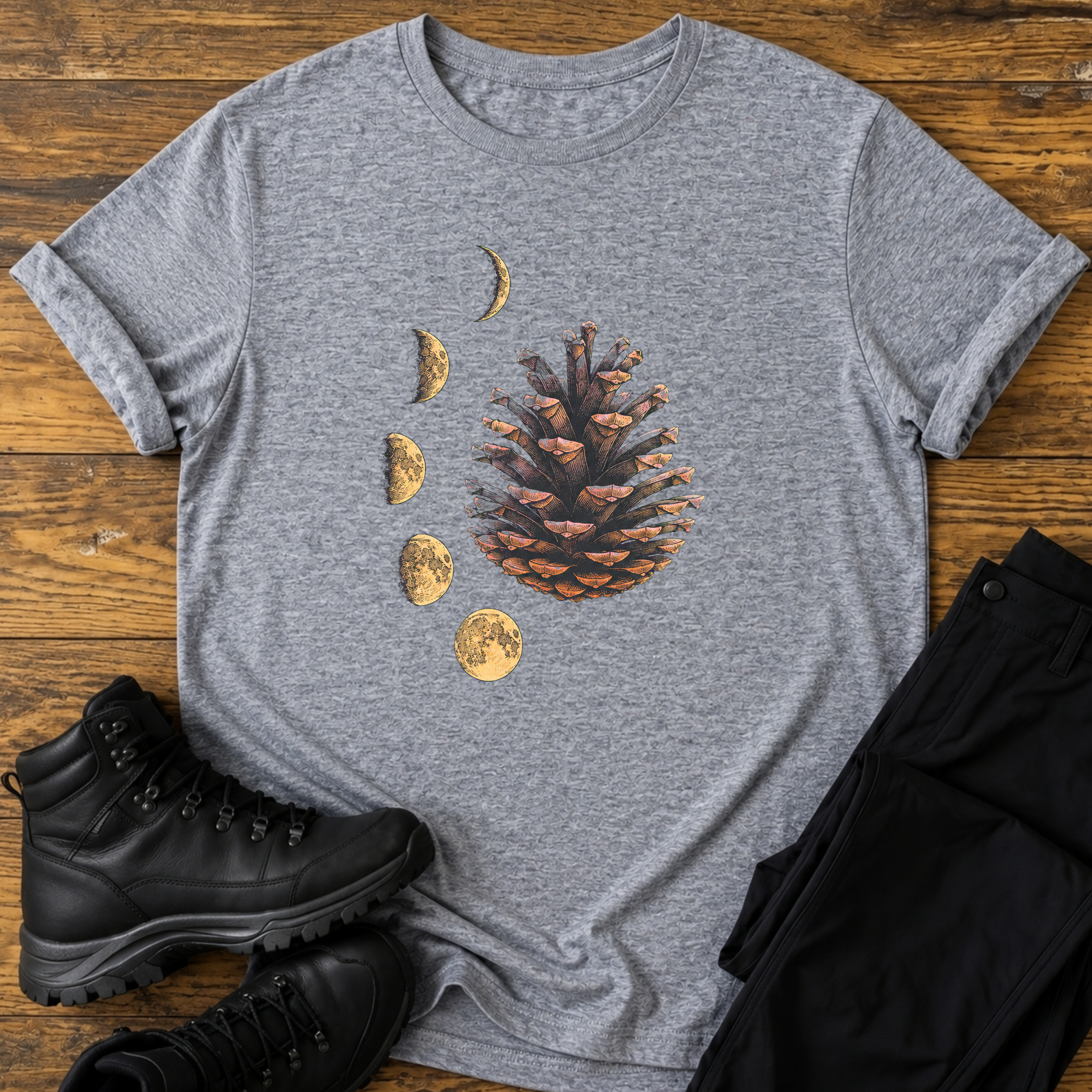 Mondphasen & Tannenzapfen T-Shirt
