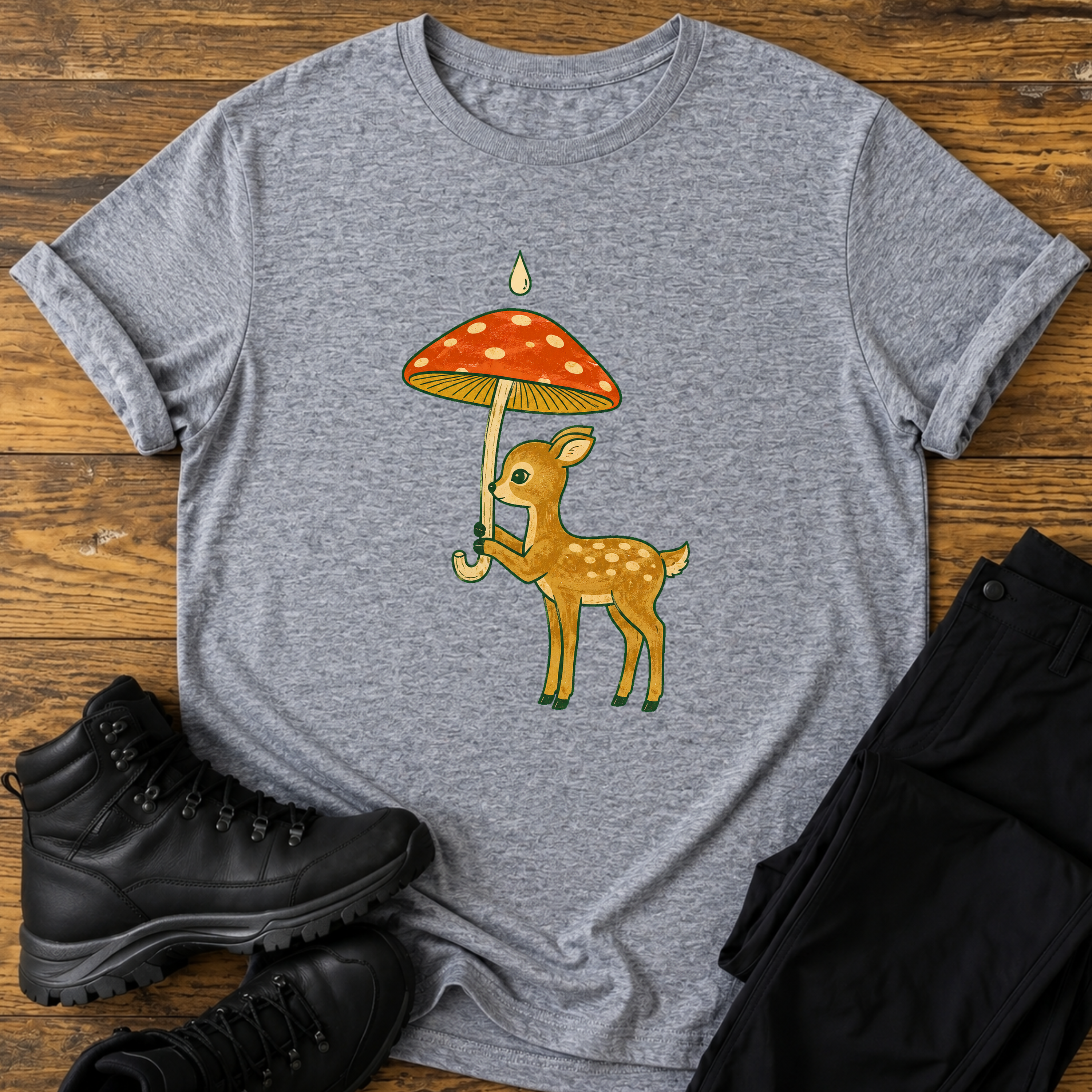 Kleines Reh mit Regenschirm T-Shirt