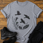 Schwarze Vögel & Glockenblumen T-Shirt