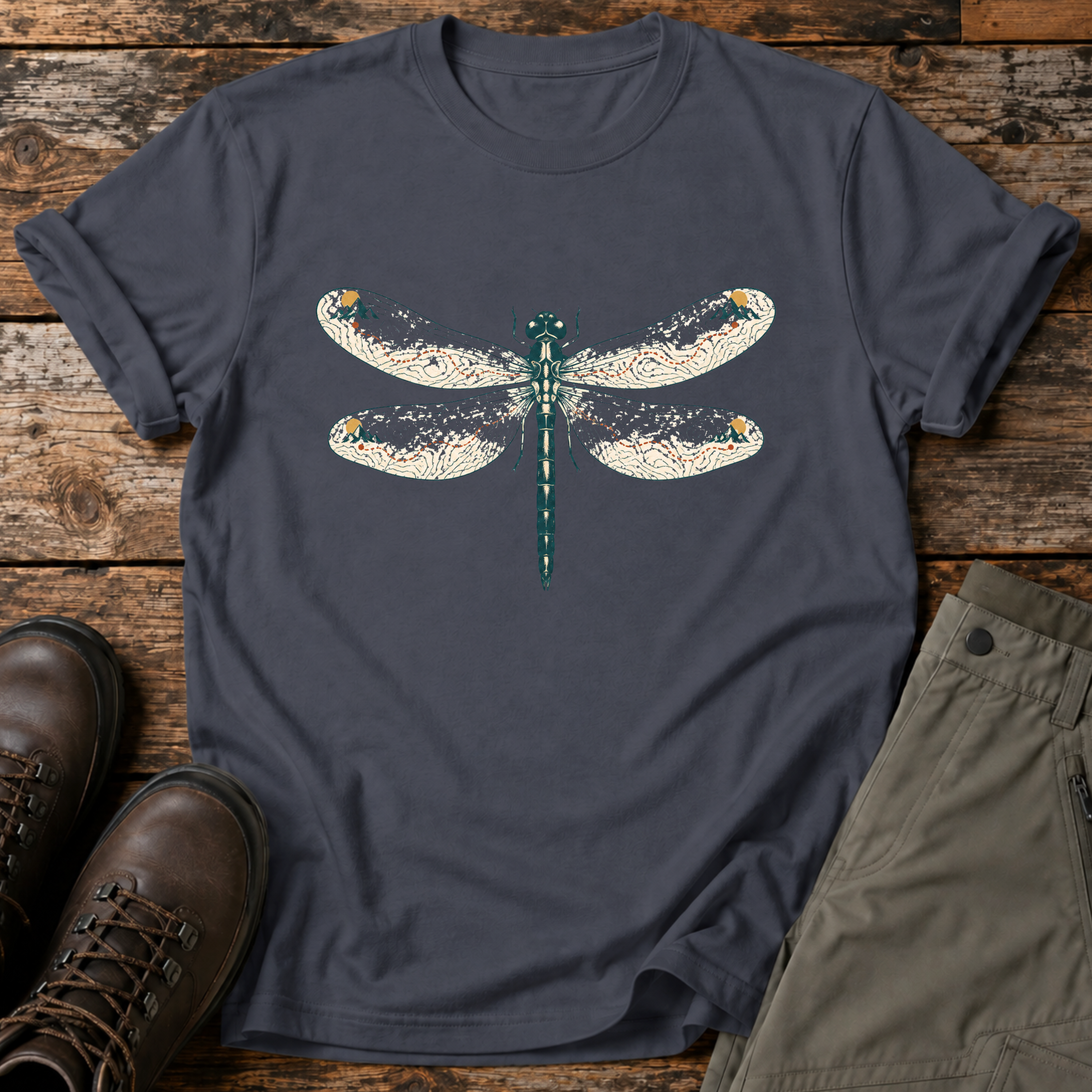 Libelle mit Höhenlinien auf den Flügeln T-shirt