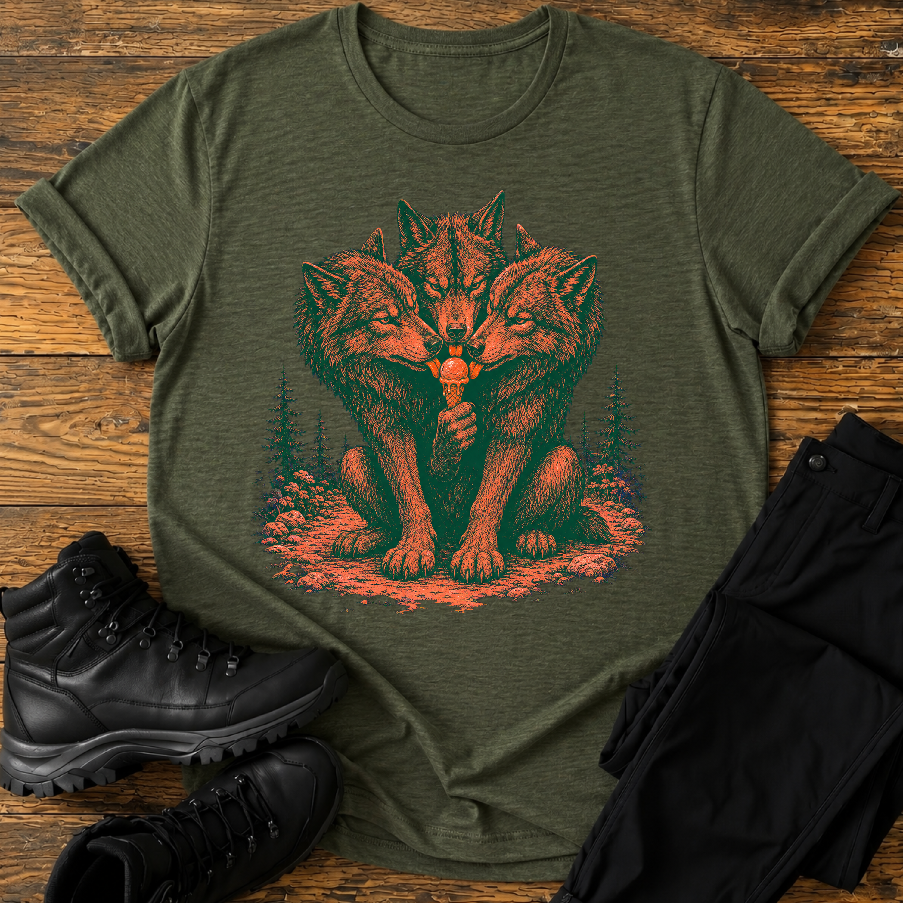 Drei Wölfe, ein Eis T-Shirt
