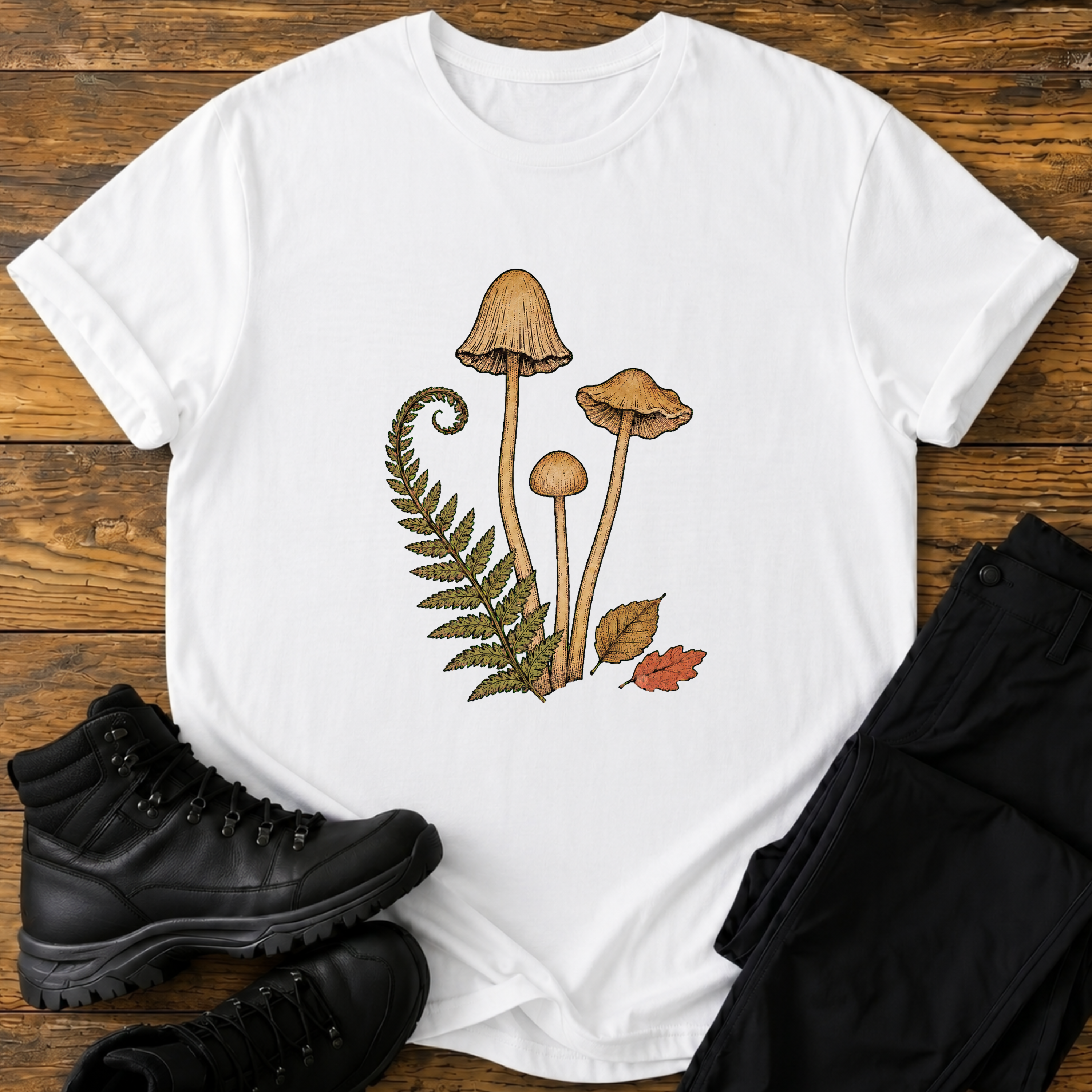 Herbstliche Waldpilze & Farn T-Shirt