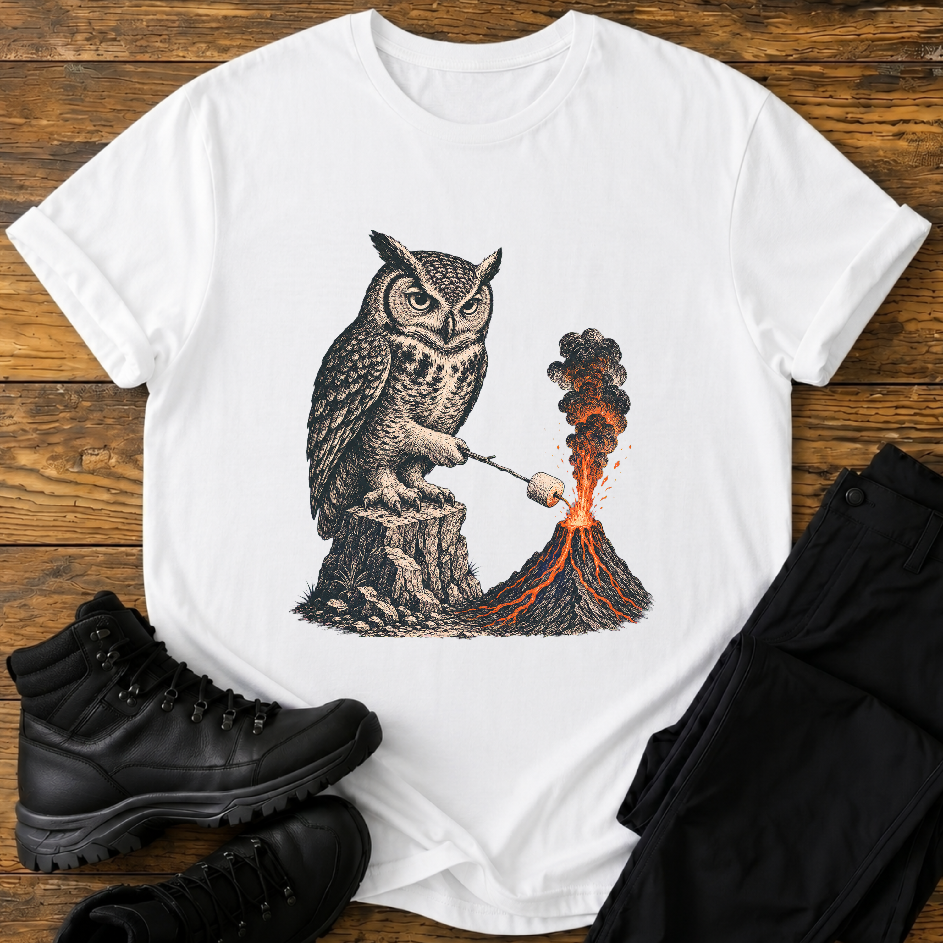 Eule am Vulkan T-Shirt