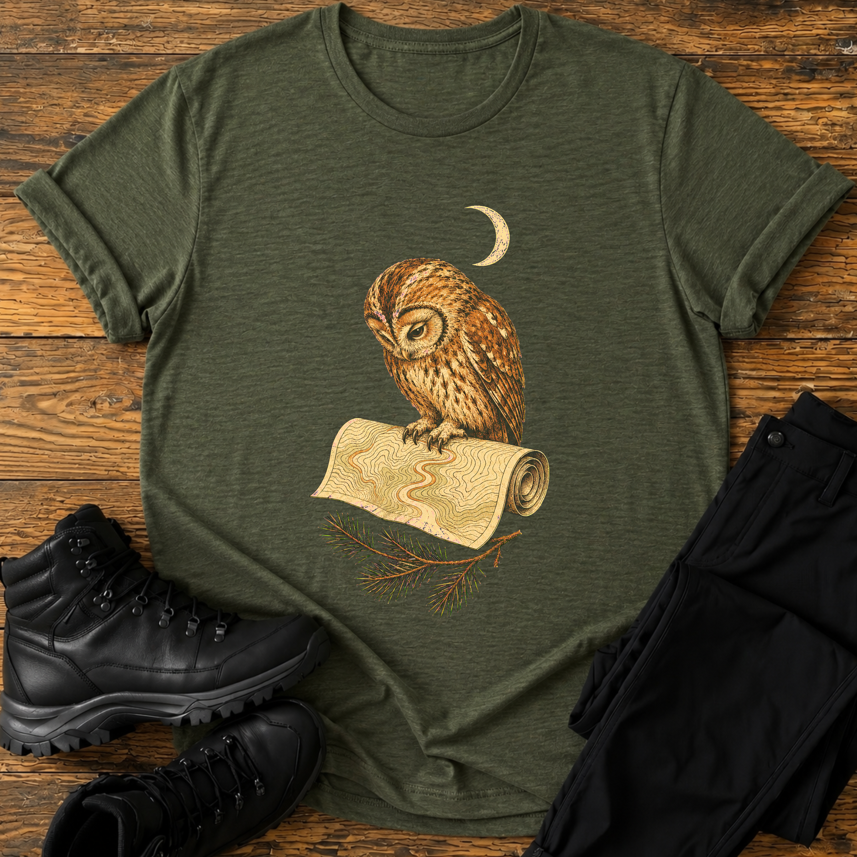 Eule mit Höhlenkarte T-Shirt