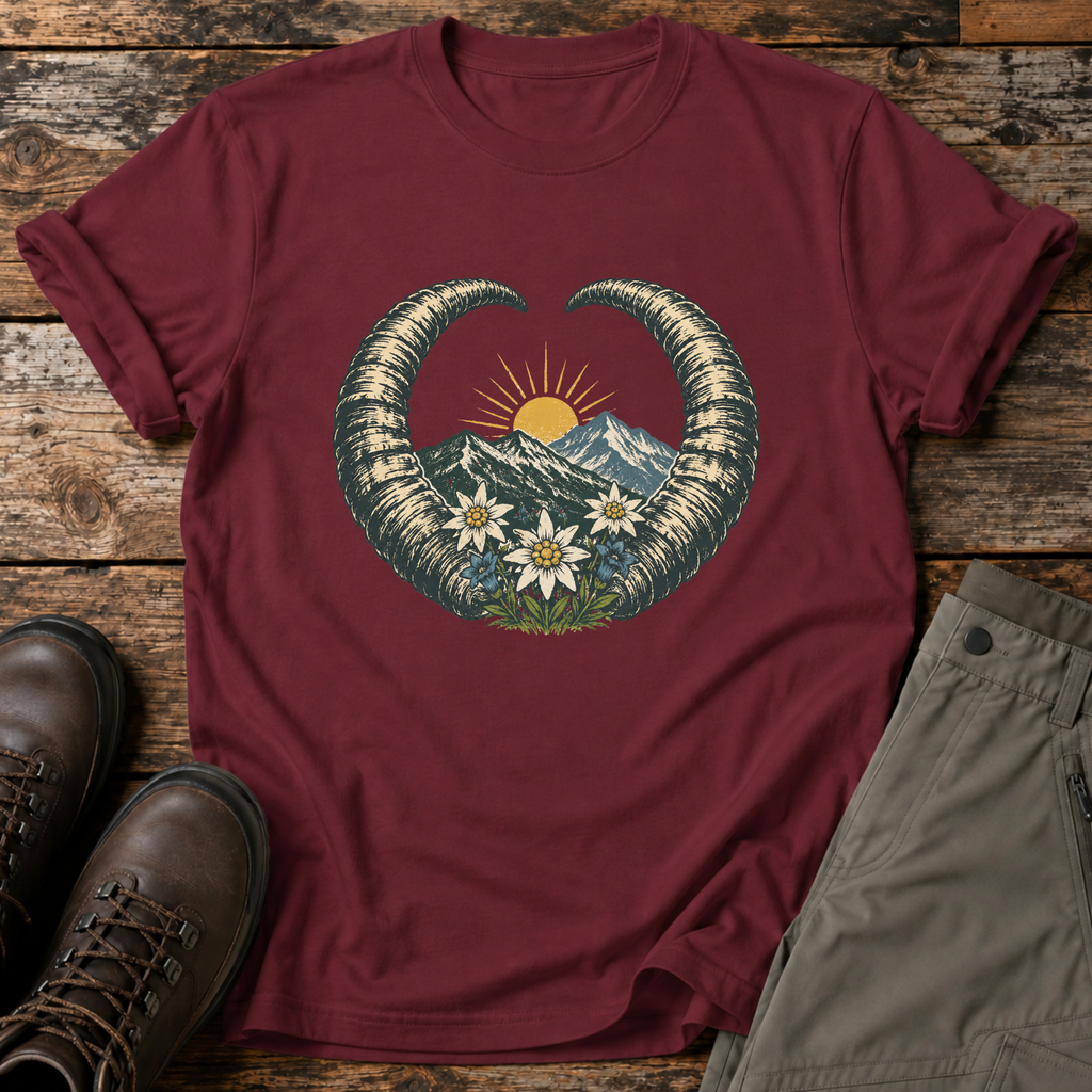 Steinbock-Hörner mit Edelweiß T-shirt