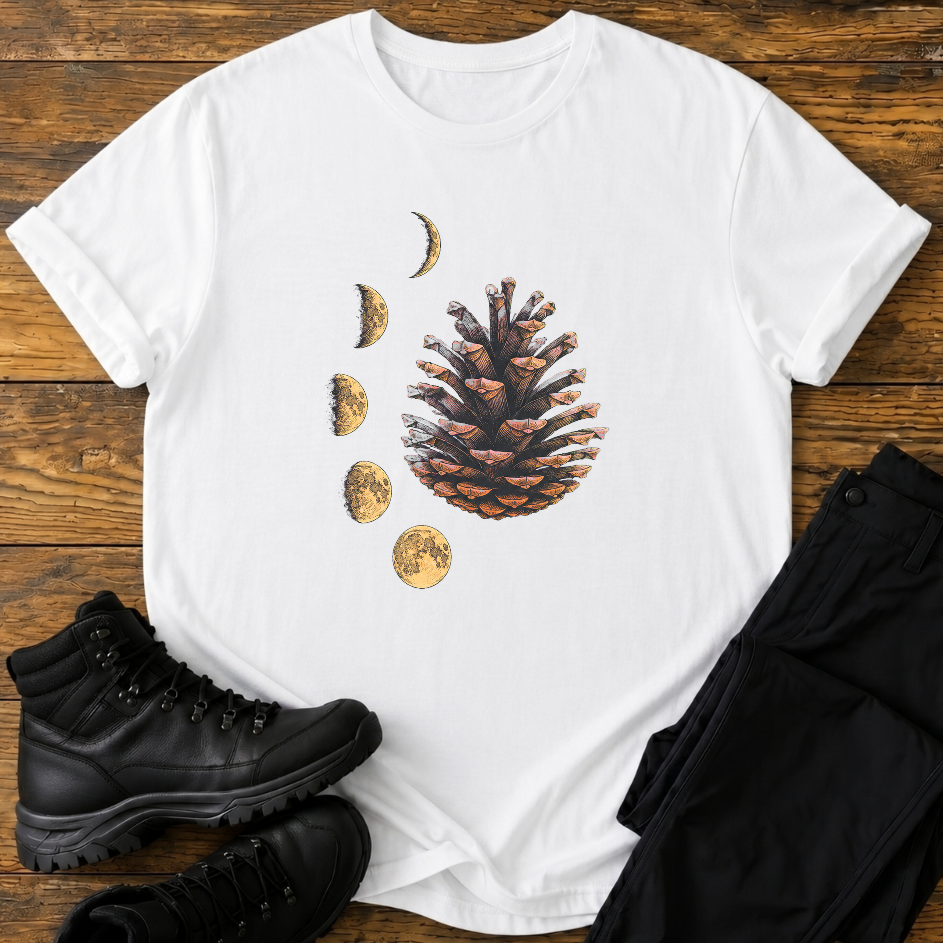Mondphasen & Tannenzapfen T-Shirt