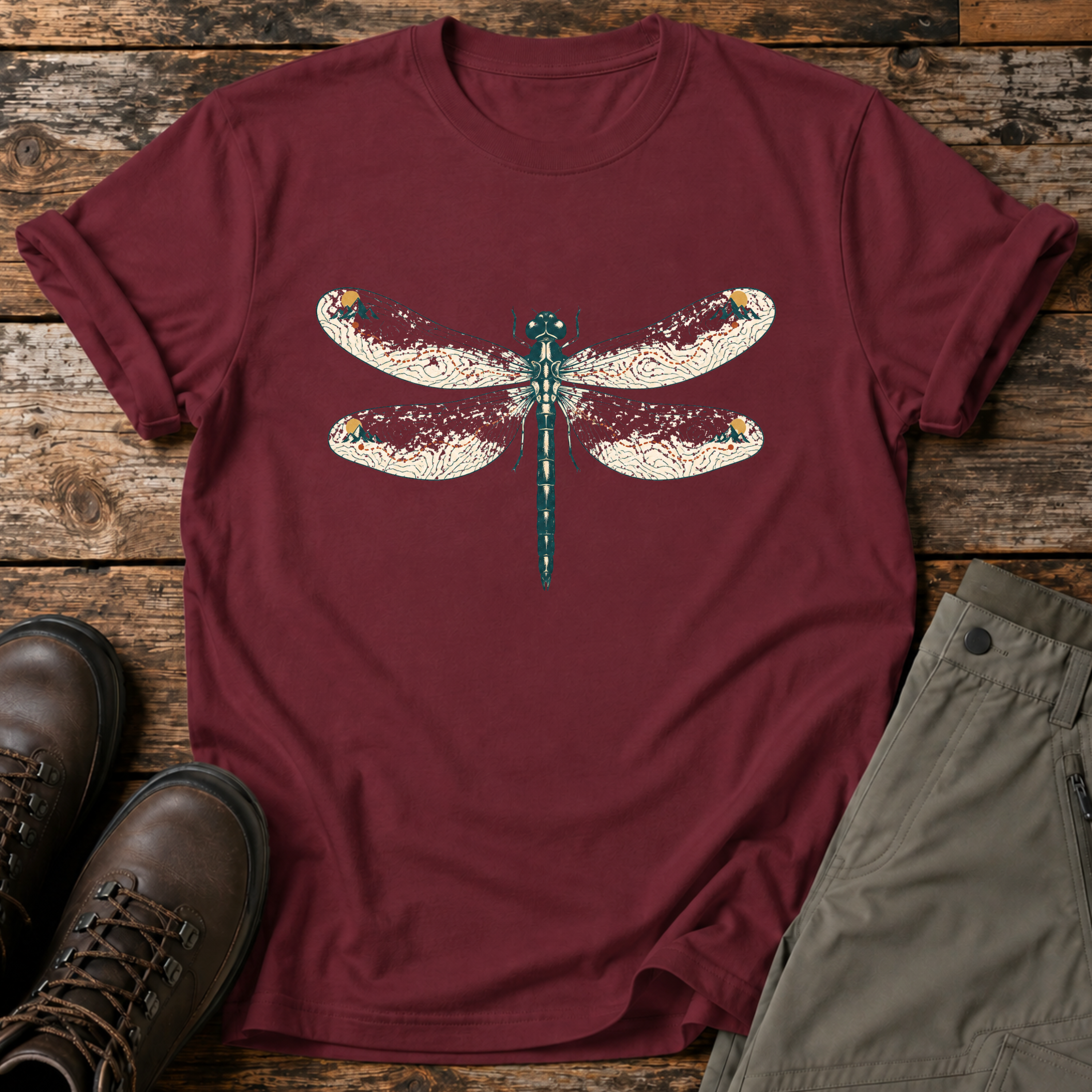 Libelle mit Höhenlinien auf den Flügeln T-shirt